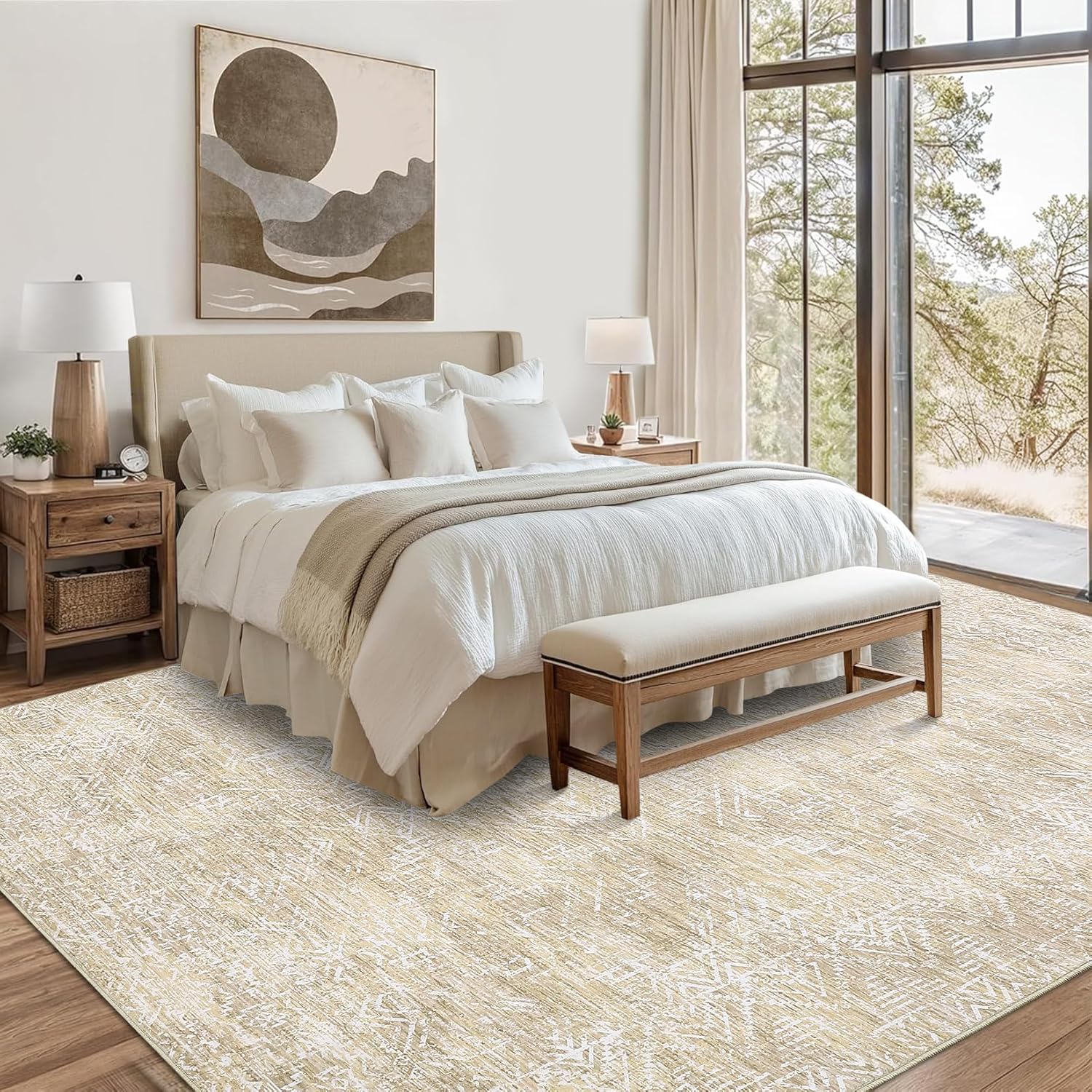 GarveeHome Washable Rug 4x6, Black Boho Living Room Area Rug, Geometric Non-Slip Farmhouse Bedroom Carpet Dorm Room Throw Rug, Low Pile Soft Accent Mat for Kitchen Entry Office 4'x6' Black