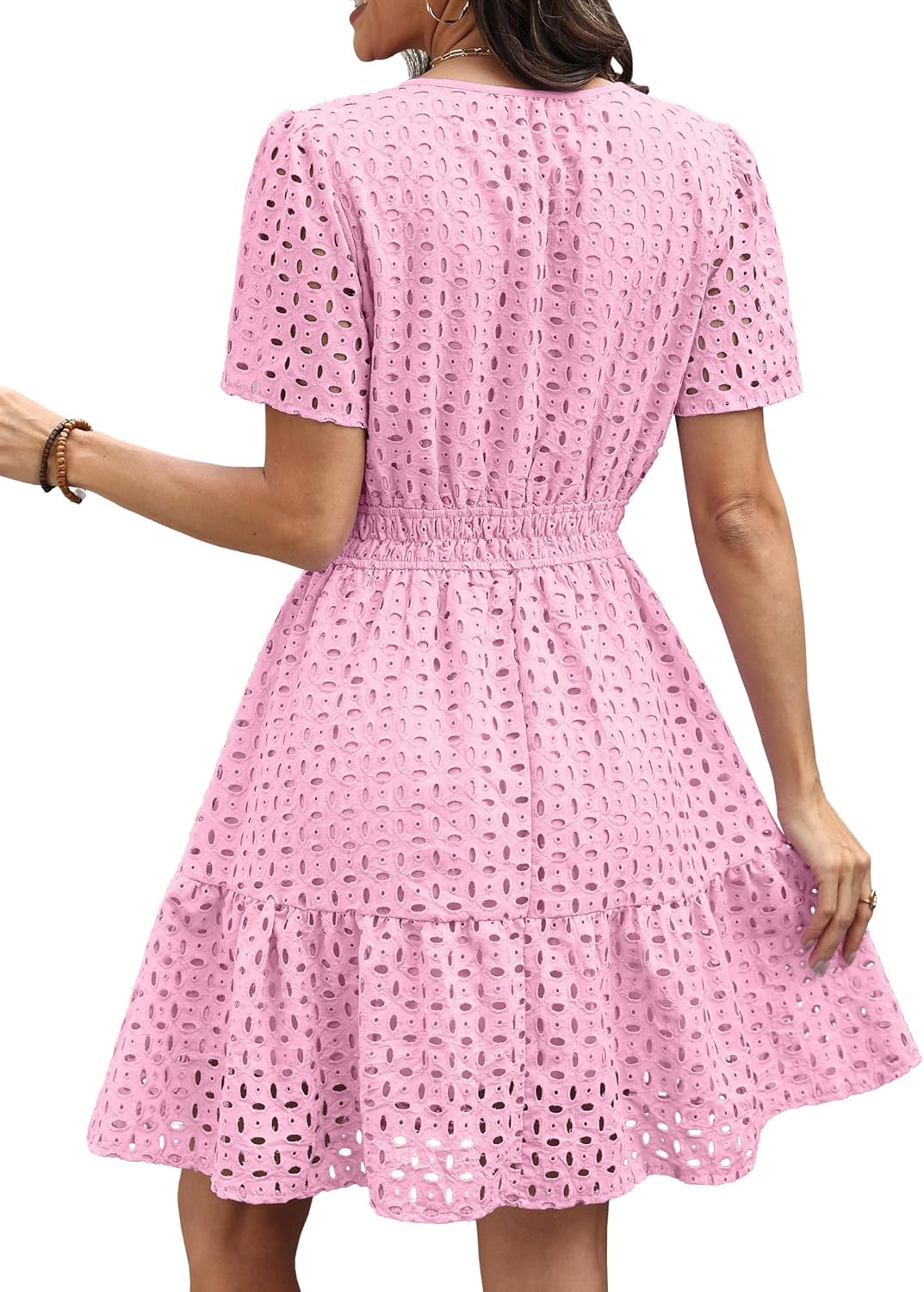 RUMIA Womens Dresses 2026 Summer V Neck Eyelet Lace A Line Short Dress - Image 5