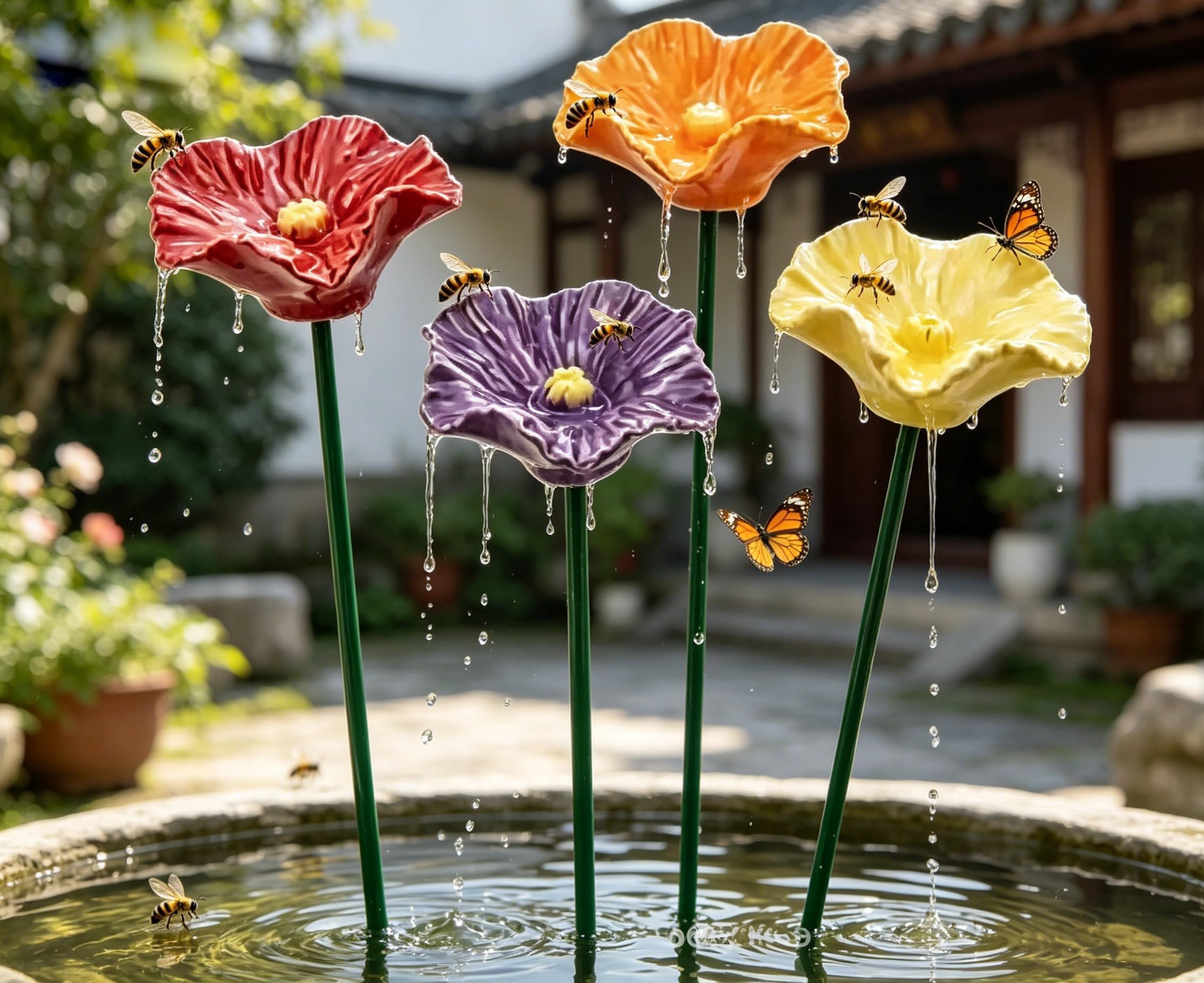 VUKHWX 2026 Flower Bee Drinker for the Garden, Insect Drinkers, Bee Bar, Water Drinker, Flower Garden Stake, Garden Gift, Feeding Bowl for Honey, Dispenser, Outdoor, Yard, Patio (8 Pieces)