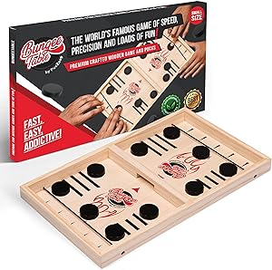 Fast Sling Puck Game - Test Your Speed and Accuracy with This Fast-Paced Wooden Air Hockey Board Game - Guaranteed Fun for Family Night or Friends Party