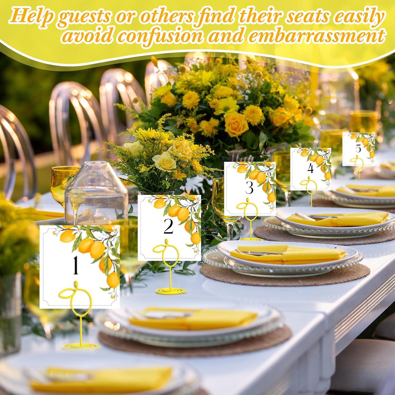 AceOrbit 24 Pcs Lemon Decorations Cards Holder Table Number Holders Metal Summer Festival Supplies Photo Card Stands for Beach Parties, Competitions & Events