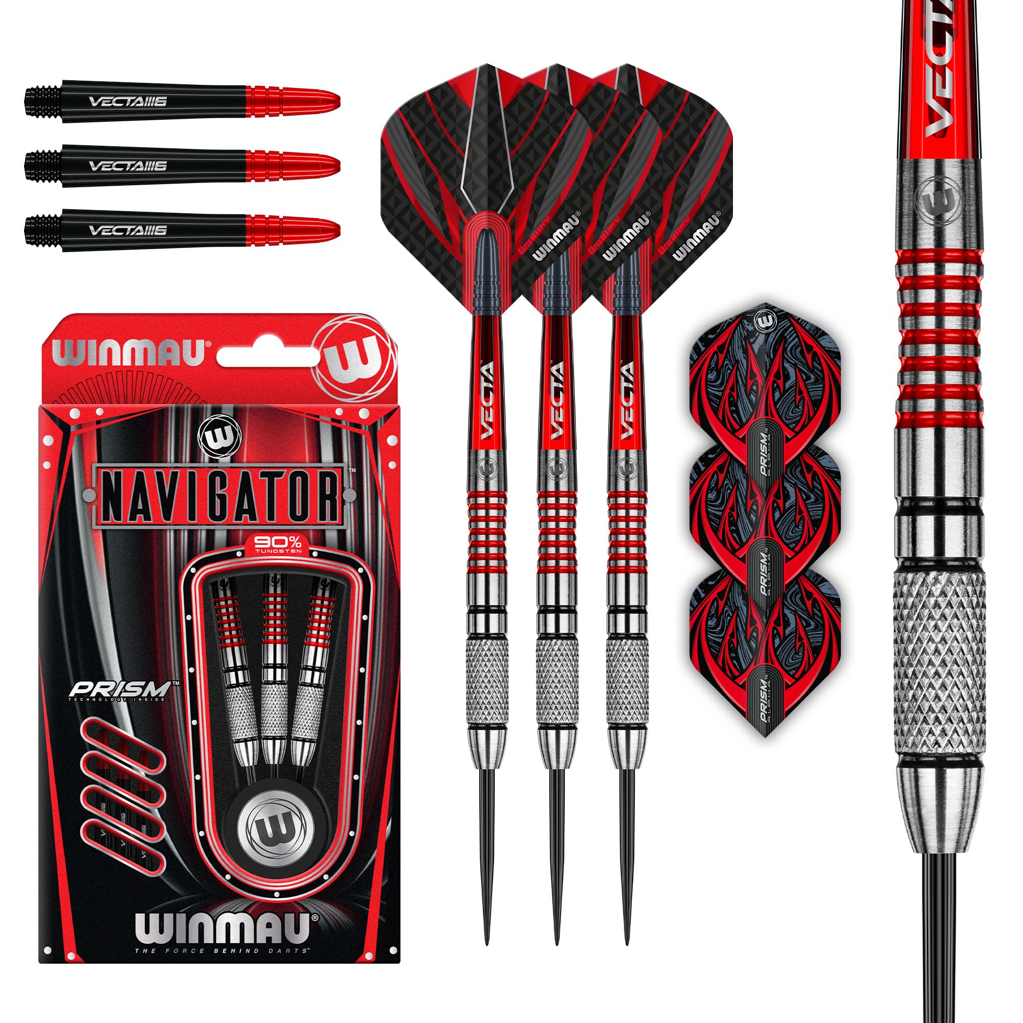 Darts Navigator Series 90% Tungsten Steeltip Darts Set with Dart Flights and Dart Shafts (Stems)