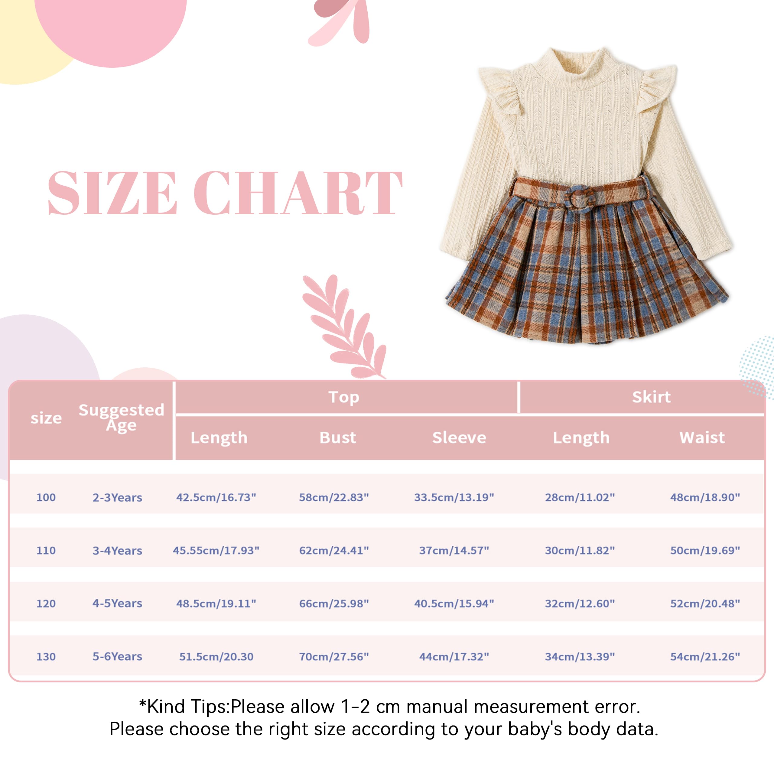 Miipat Conjunto de Ropa Niña Bebé Conjunto Niñas Pequeñas Primavera Otoño Tops de Manga Larga Tipo Suéter con Minifaldas Vestidos para Niñas