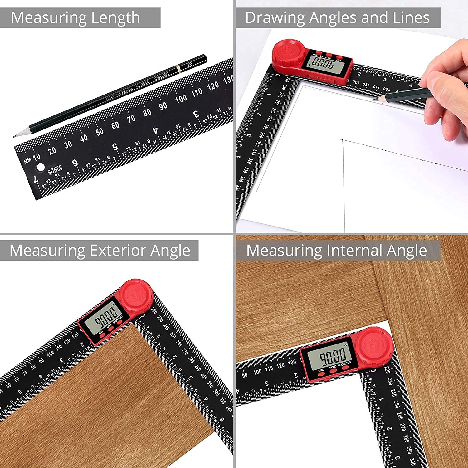 WJJ Digital Angle Finder 200mm Goniometro PVC Righello in plastica Righello LCD Display Misura Misura Strumenti Angolo Calibro