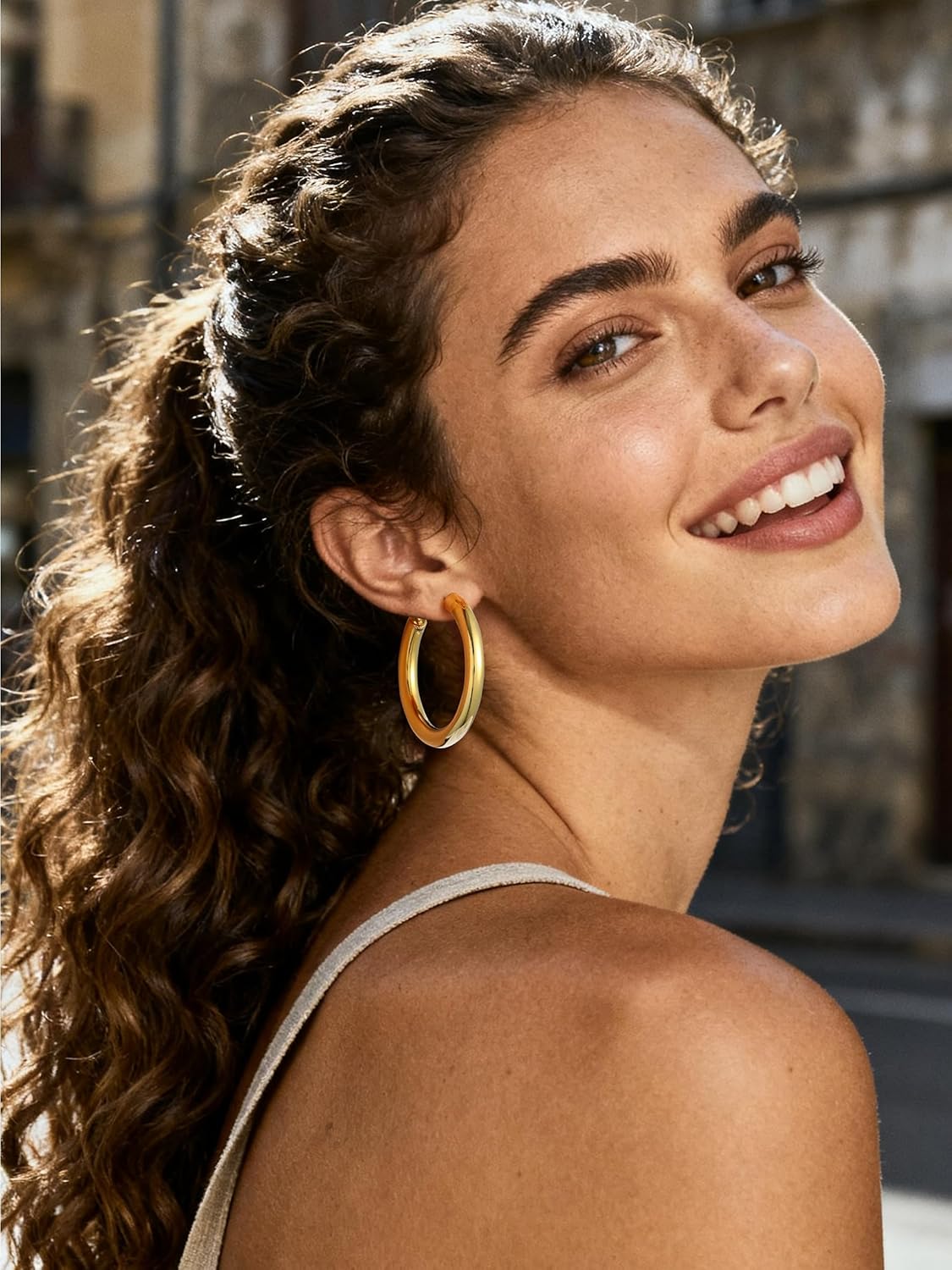 Bestyle 5mm Thick Large Hoop Earrings for Women Lightweight Chunky Hoop Earrings Hollow Tube Hypoallergenic Gold/Silver/Black/Stainless Steel Earrings 30/40/60/80mm - Image 3