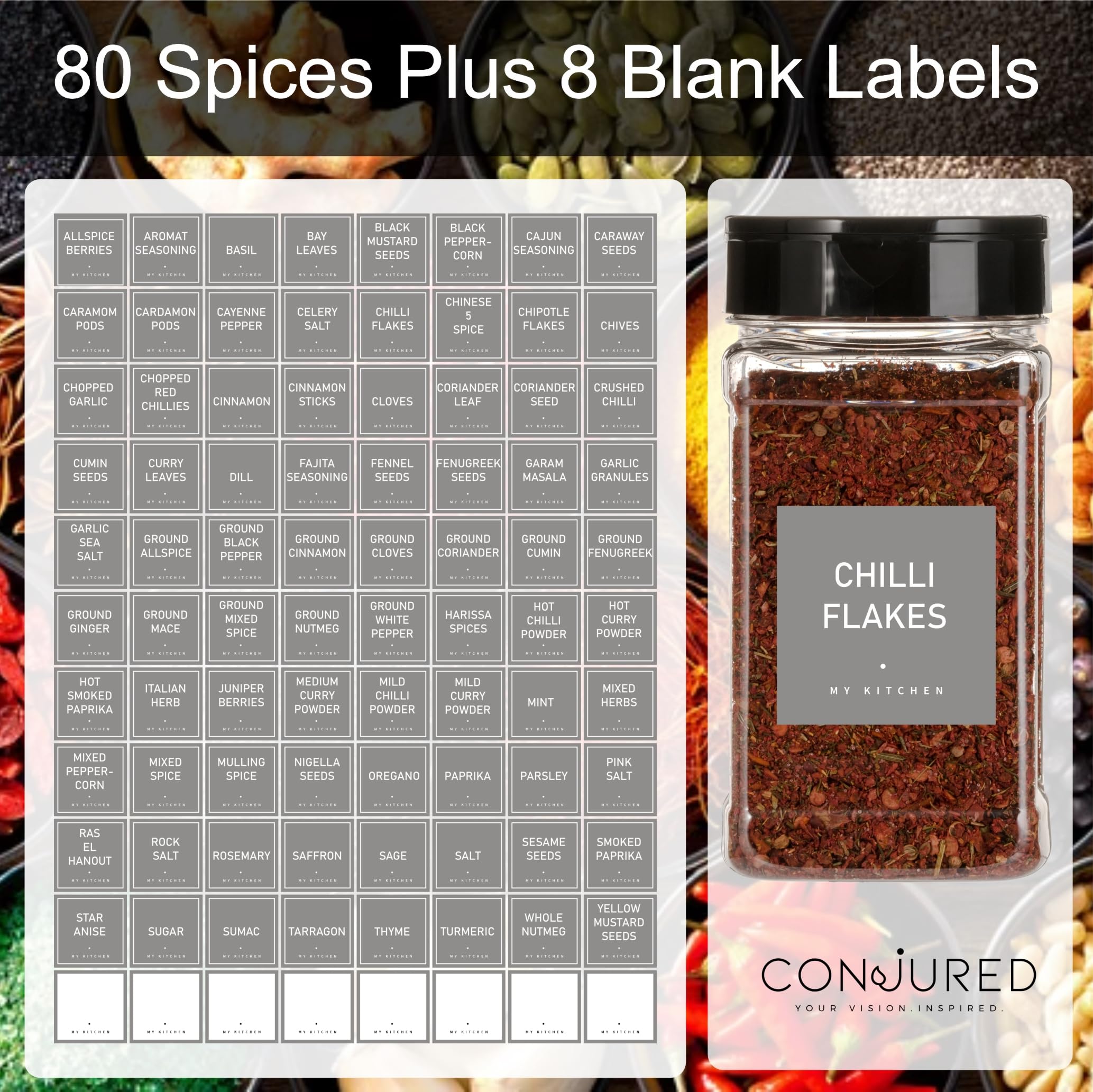 Spice Jar Labels - Elephant Grey, 30 x 30mm - Image 4
