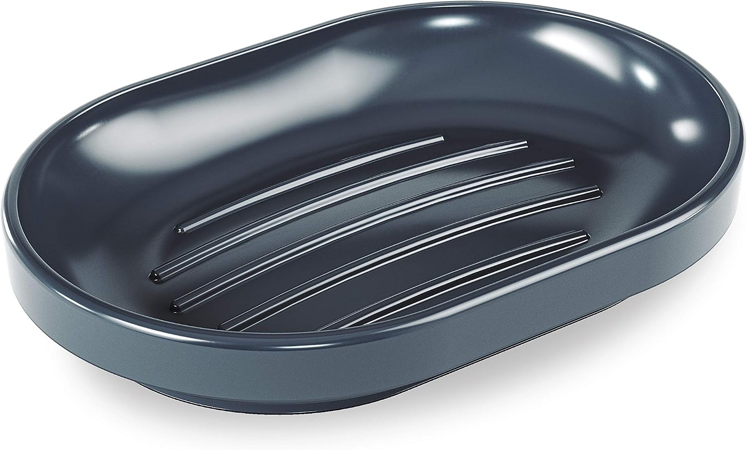 Umbra Step Dish for Bathroom-Contemporary, Practical Molded Oval Soap Bar Holder for Bath Sink-Nicely Fits Into Amenity Tray-Easy to Clean, Highly Durable, Soft Touch, Denim