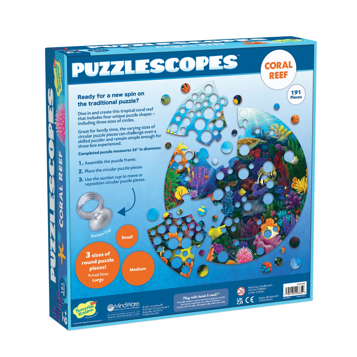 Peaceable Kingdom Puzzlescopes: Coral Reef - 191-Pc. Puzzle for Kids Ages 6 & Up - Included Suction Cup to Spin and Position Circular Pieces - Great for Home or Classrooms - Image 2