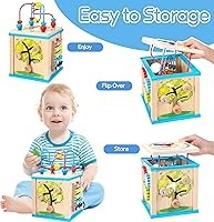 Vista 6 de Cubo de Actividades de Madera 7 en 1, Juguetes Montessori para Niños Pequeños de 1 Año, Juguetes Educativos de Desarrollo para Bebés, Regalos de Azul
