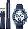 Strap for Omega x Swatch MoonSwatch Watch, 20mm, No Gap Hollow Out Soft Silicone Curved Strap for Moonswatch Men Women