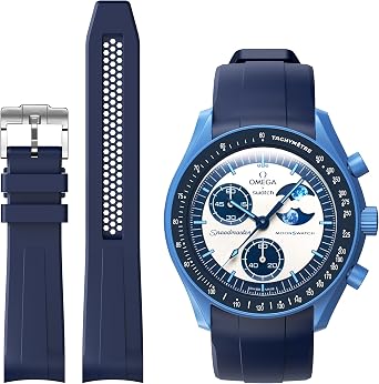 Strap for Omega x Swatch MoonSwatch Watch, 20mm, No Gap Hollow Out Soft Silicone Curved Strap for Moonswatch Men Women