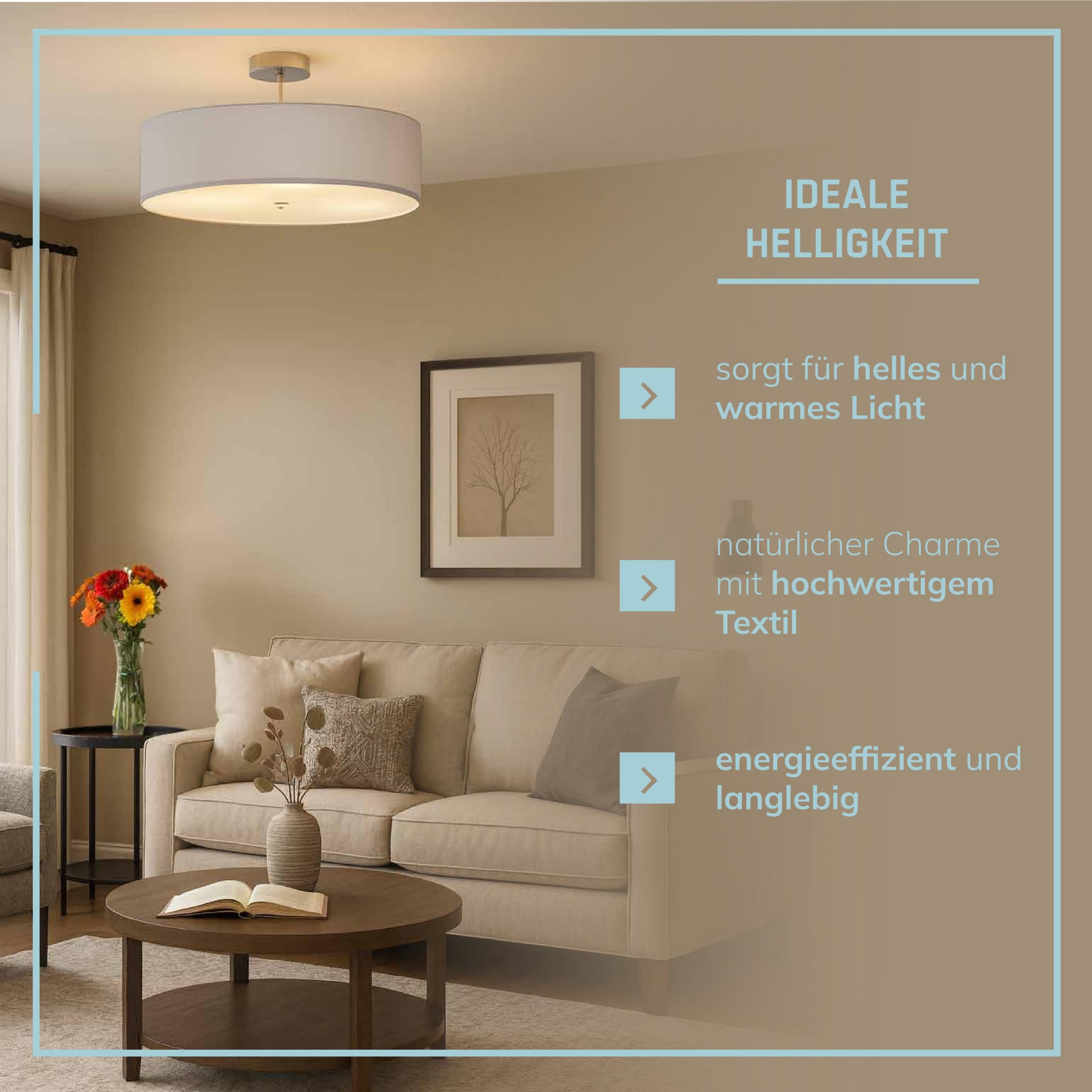 Lightbox Lampada da soffitto design semplice con paralume in tessuto | Ø 60 cm | plafoniera moderna | 3x presa E27 | in metallo/tessuto grigio chiaro/cromo