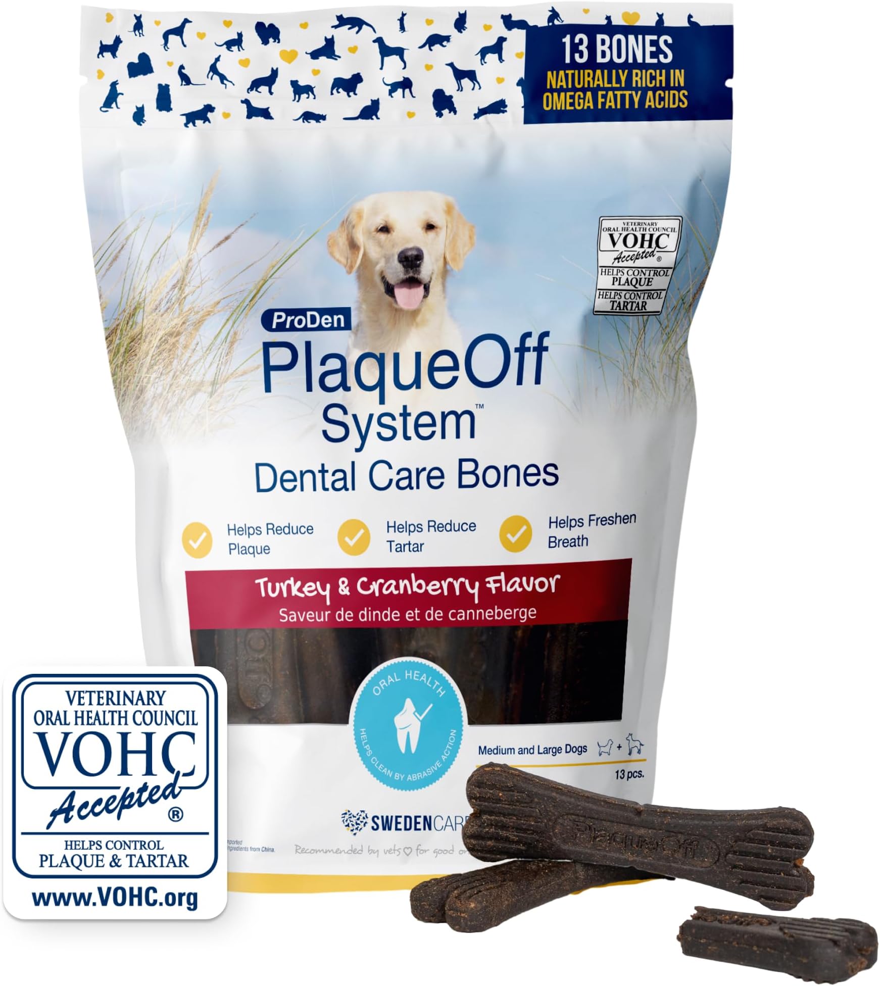 13 Dental Bones for Medium & Large Dogs Tartar, Plaque & Bad Breath Remover, Improves Overall Oral Health Flavour(Turkey & Cranberry),All Life Stages