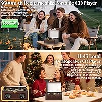 Vista 5 de Gueray CD Player Portable Bluetooth: Retro CD Players with Speakers Vintage CD-Player 3600mAh Rechargeable & Radio & Remote Control Support USB/AUX