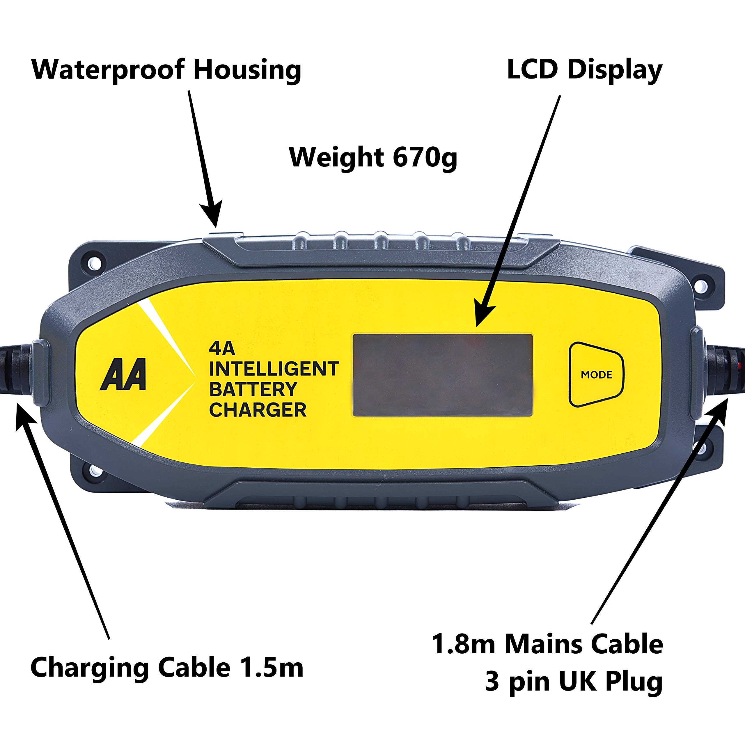AA AA0725 4A Intelligent Car Battery Charger LCD, 8 Stage, Recover