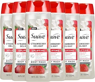 Suave Strawberry Delight Body Wash 18oz 6-Pack: Hydrating Glycerin & Vitamin E, Long-Lasting Strawberry Caramel Scent
