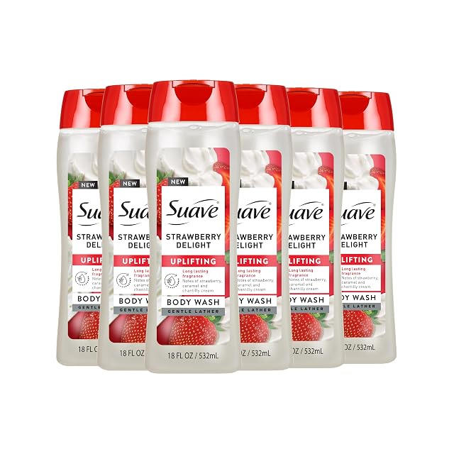 Suave Strawberry Delight Uplifting Body Wash Formulated with Glycerin and Vitamin E for Hydrating and Gently Cleansing Skin