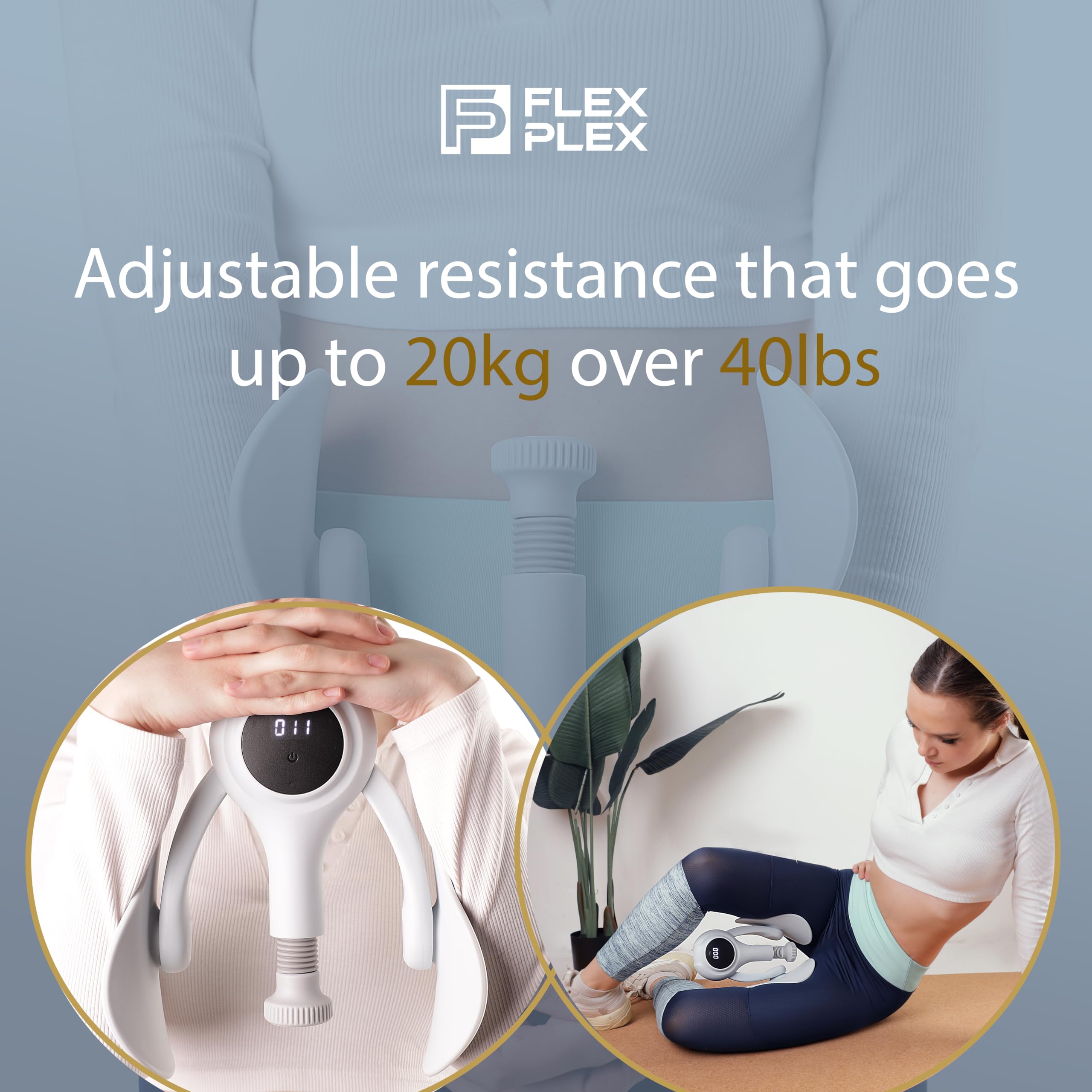 Flex Plex – Inner Thigh Toner/Thigh Master-Adjustable Strength-Comfortable pad-Digital Counter-Home Leg Muscle Exerciser Machine/Kegal strengthening Workout Device