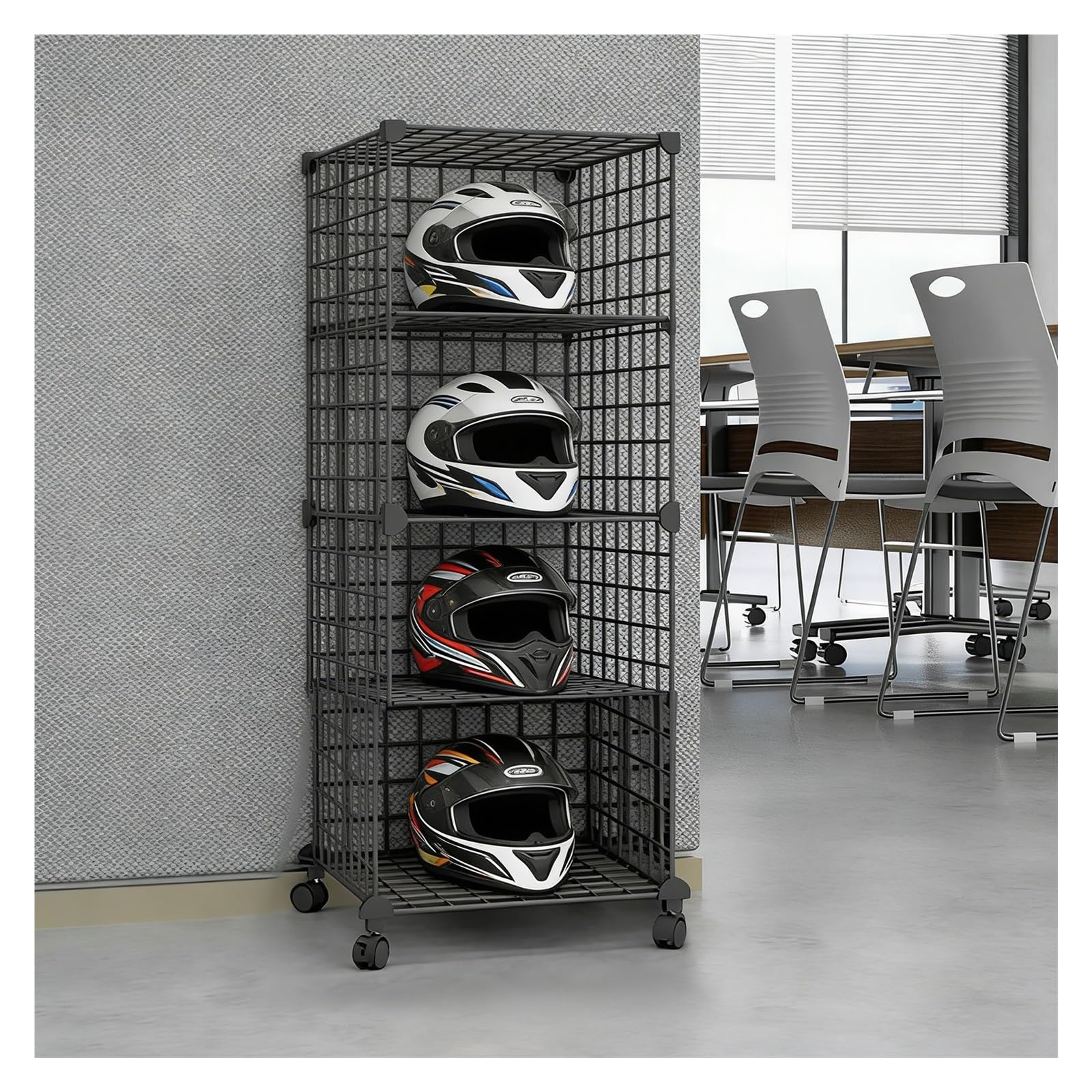Industrie Motorrad Helm Aufbewahrungsbox Bodenstehender Hardhat Ständer mit feststellbaren Rollen für Garage, Fitnessstudio, Baustelle