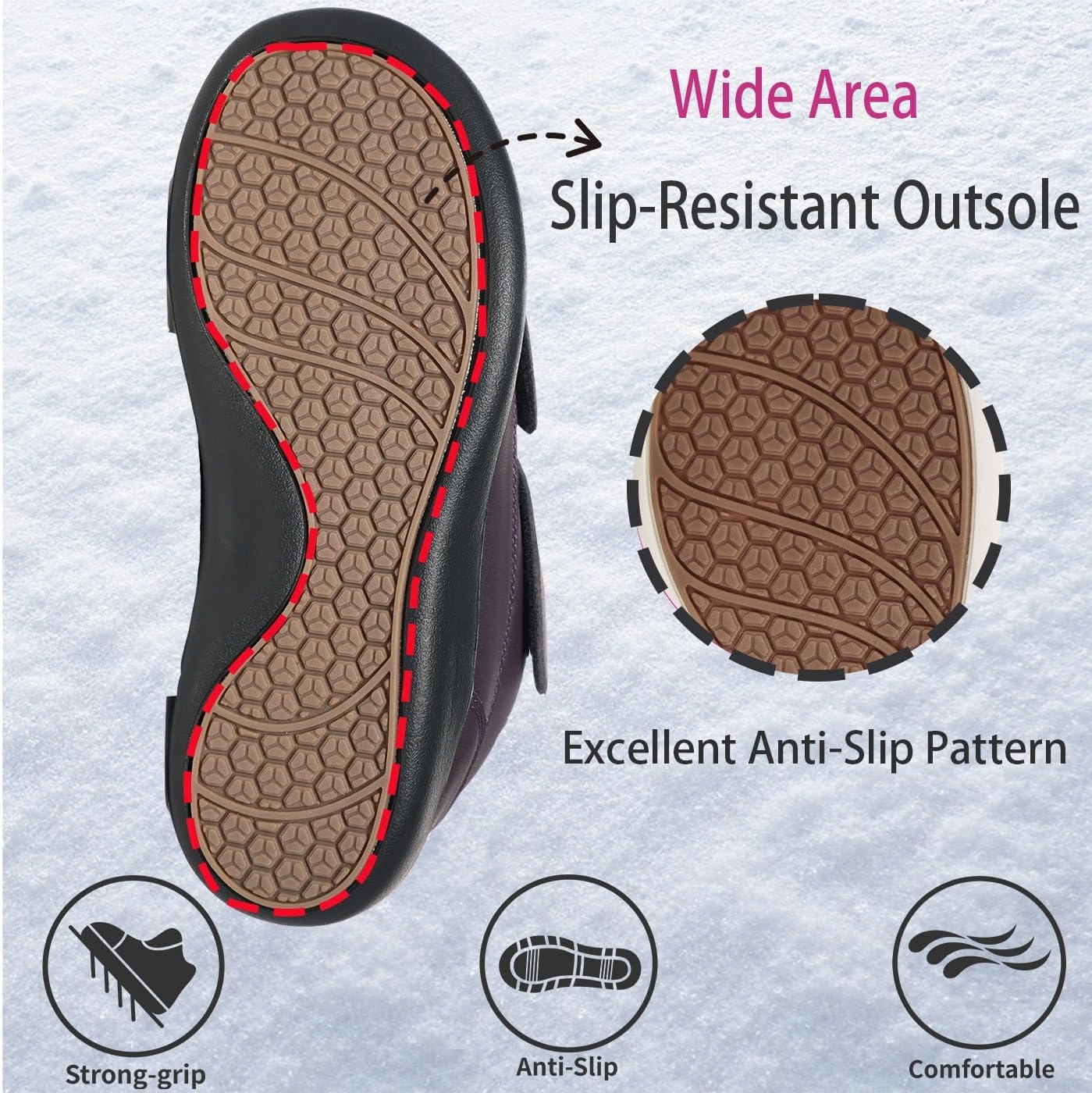 Hsyooes Diabetic Boots for Women Wide Width Winter Snow Boots Warm Fur Lining Water Resistant Anti-slip Snow Shoes Comfortable Adjustable Straps Winter Shoes for Swollen Feet,Purple,41