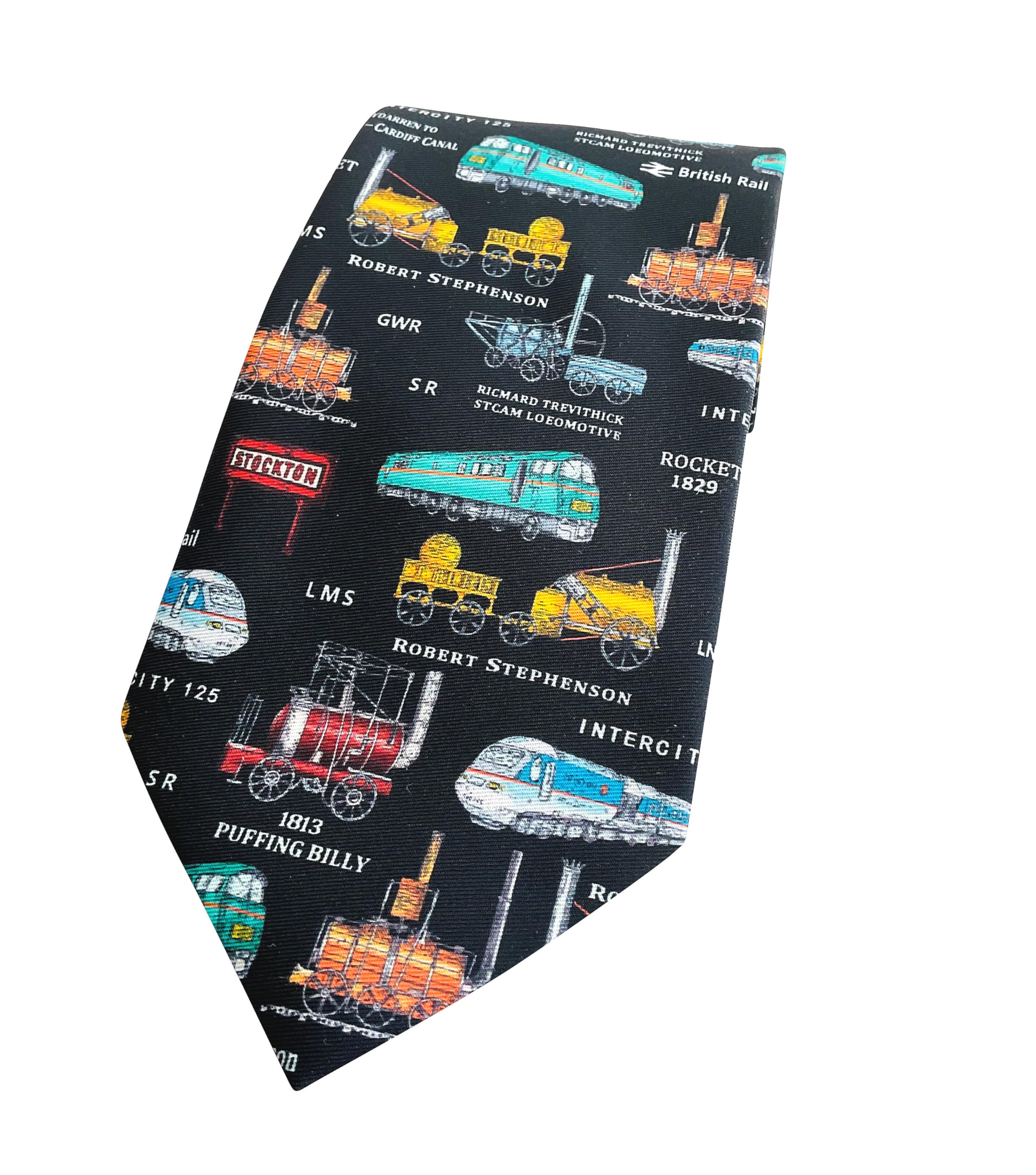 Tie Studio Polyester Tie - History of Trains on Black (TS1083) (Black)