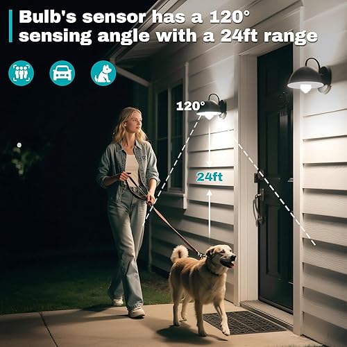 Miniatura 2 de Paquete de 4 bombillas con sensor de movimiento, 12 W (equivalente a 100 W), bombilla LED de seguridad E26 A19 para exterioresinteriores, bombilla