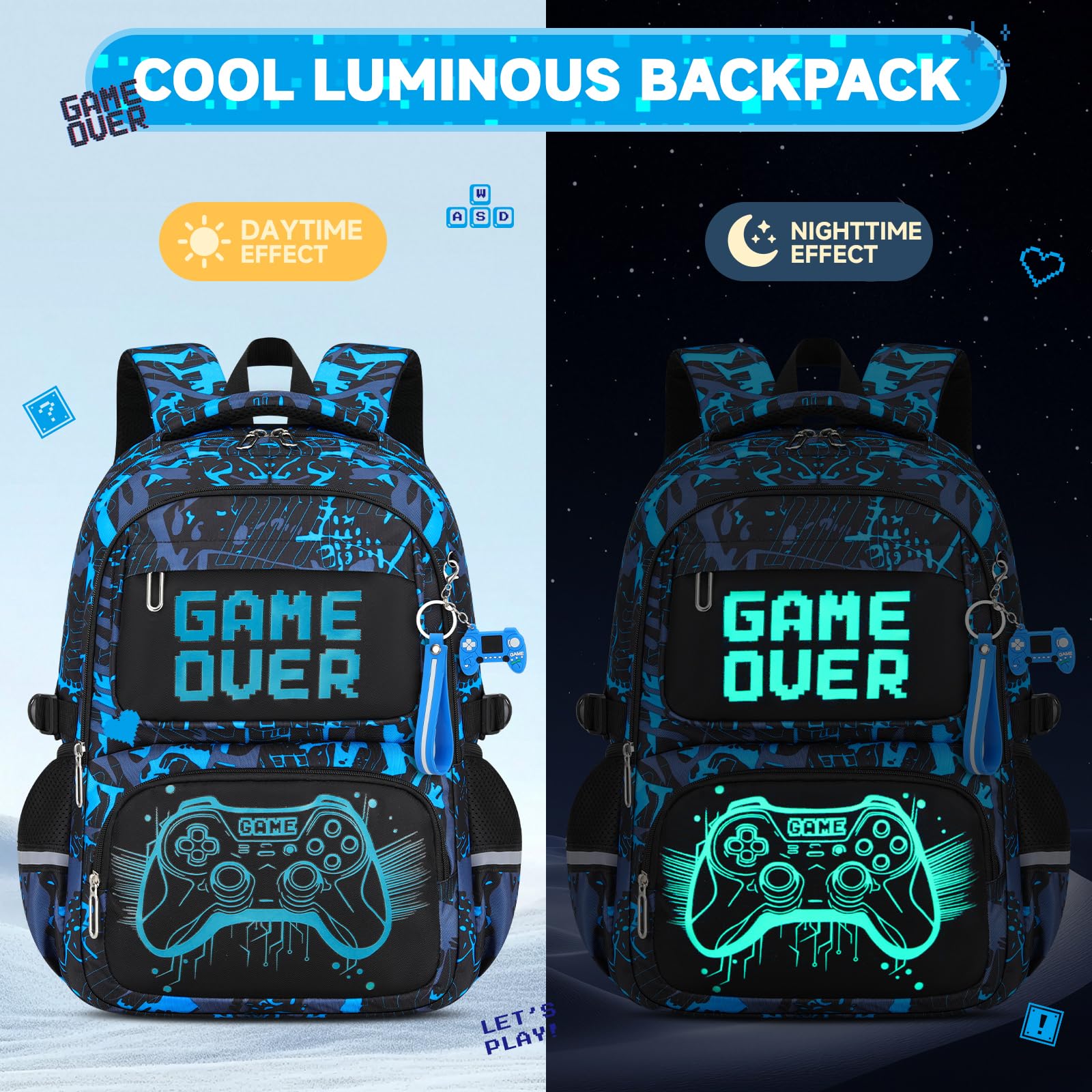 Amythe Schulrucksack Jungen Teenager, Schultasche Kinder mit Reflektoren für 3. bis 7. Klasse, Schulranzen Wasserdichter für 15.6 Zoll Laptop, Blau