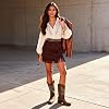 DREAM PAIRS Botas vaqueras para mujer con punta cuadrada, bordadas, de media caña, tacón bajo y grueso para festivales de música country, fiestas temáticas y conciertos 2