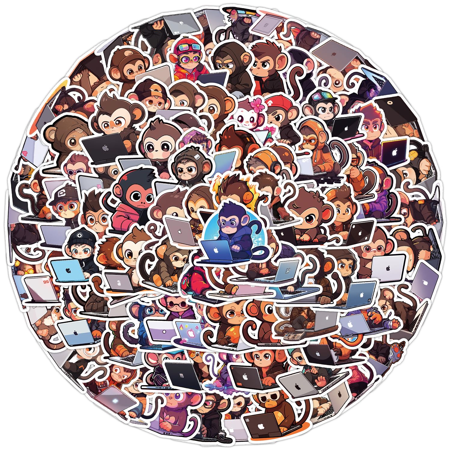 100 Pcs Programming Stickers for Kids Teens Adults Boys Girls Gift,Monkey Stickers Pack for Laptop,Skateboard,Luggage,Car,Bike