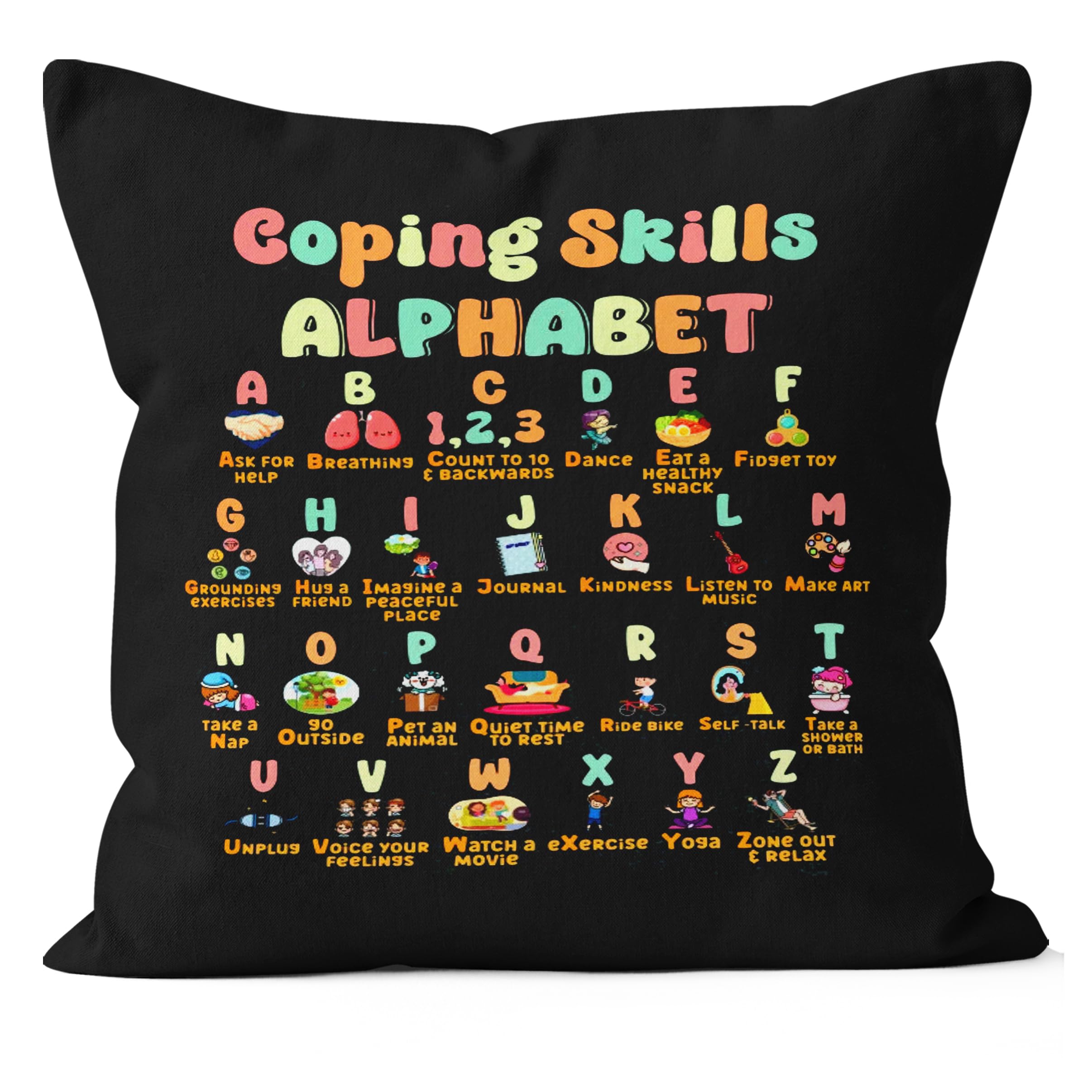 QGFM Classroom Pillow Covers 18x18, Calming Corner Items Kids, Calm Down Corner Decor, School Counseling Office Decor, Coping Skills Alphabet for Kids