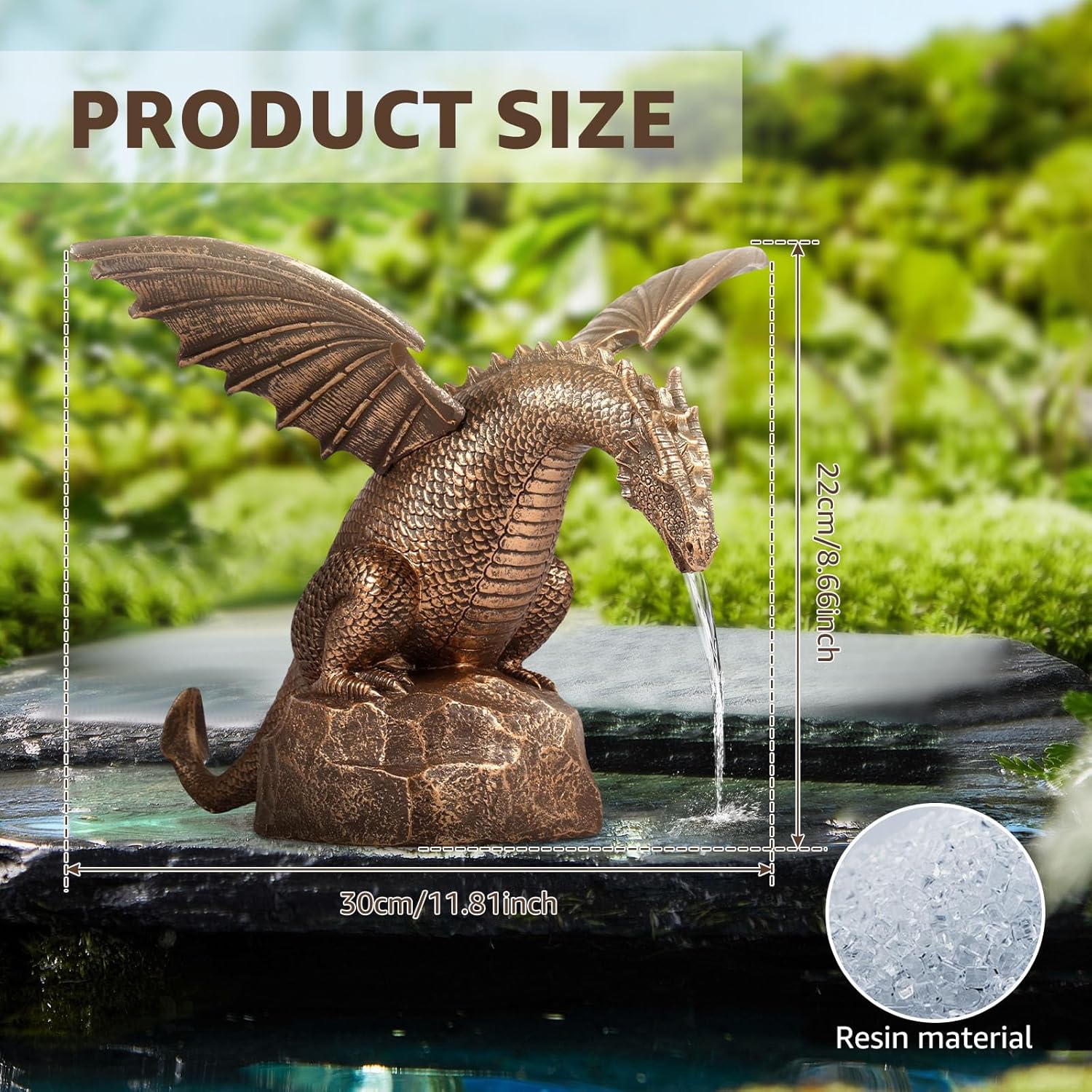 Dragon Water Fountain Décor, Resin Garden Dragon Statue Fountain, Vintage Dragon Waterfall Fountain Sculpture, Vivid Dragon Fountain Ornament for Outdoor Yard Garden