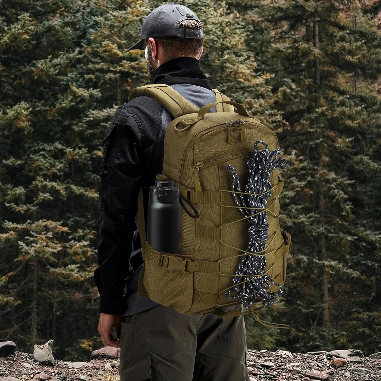 25L Hiking Backpack Small Tactical Backpack Daypack Camping Trekking Hunting Molle Pack for Men Women, Khaki - Image 7