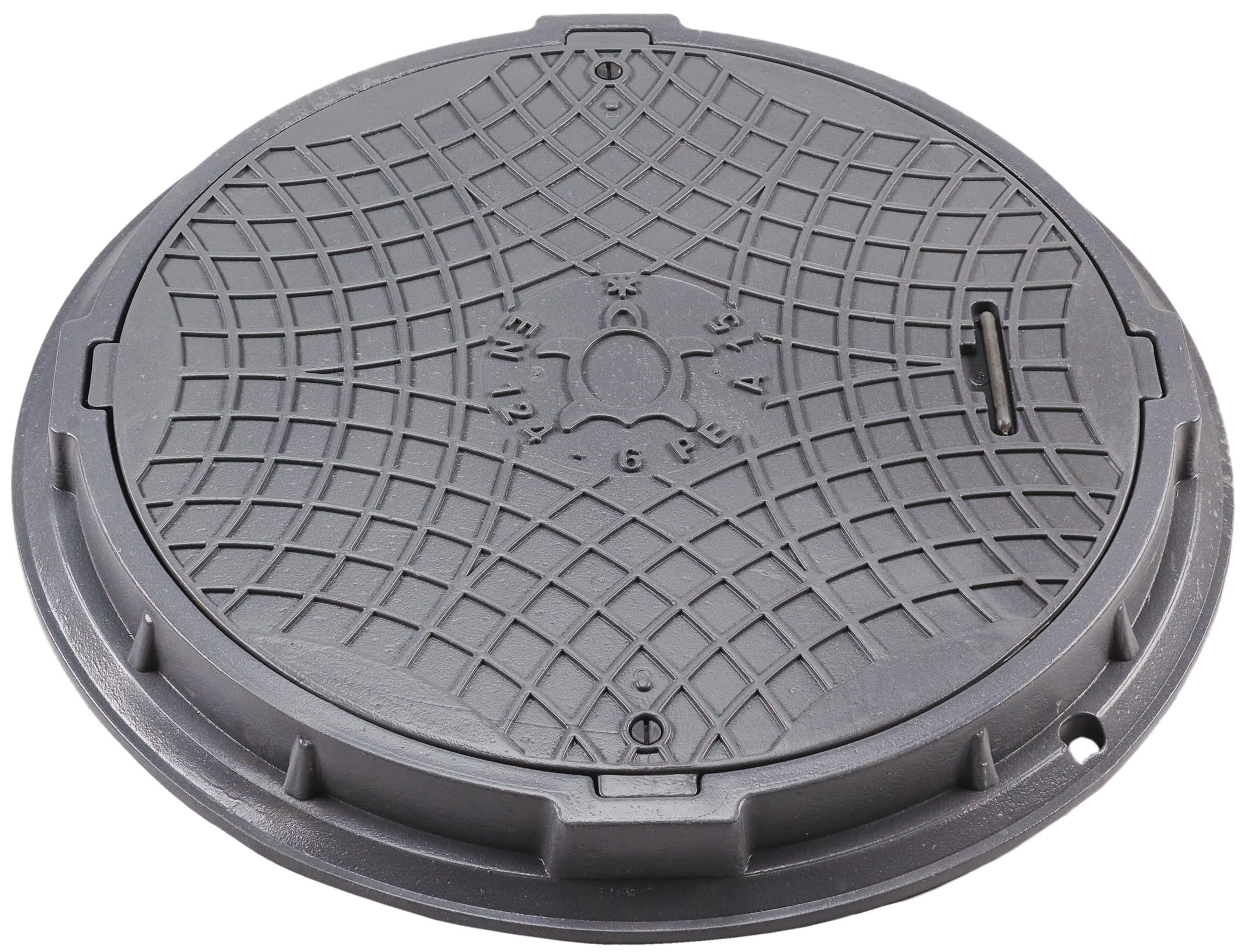 BABYLONPLAST Schachtabdeckung, Schachtdeckel DN600/750 - Runder Kunststoff Kanaldeckel, Ø 600/750 mm 15 kN, Belastbar bis 1500 kg, UV-Stabilisiert, Sicherungssystem (Grau)