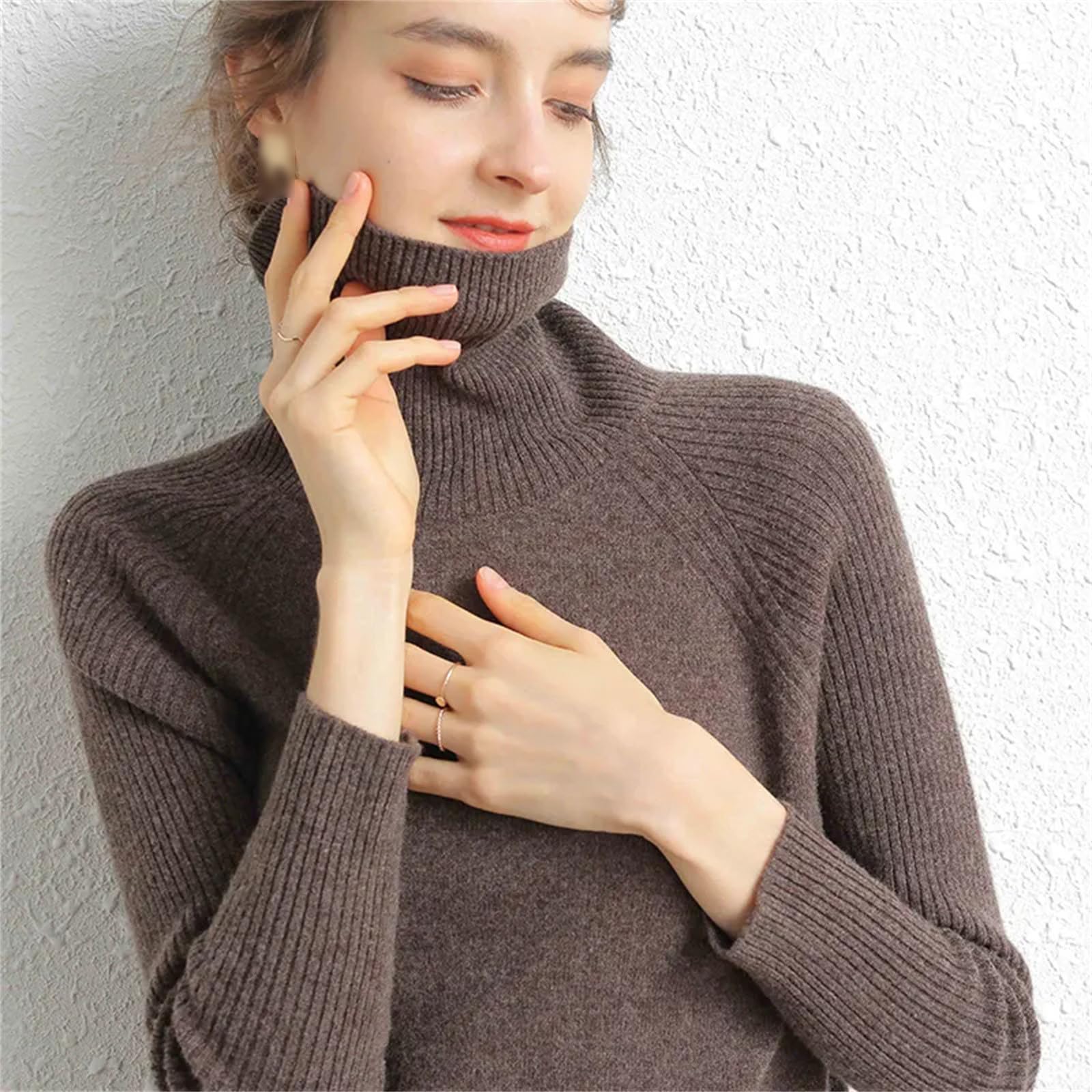 Maglione A Collo Alto da Donna in Lana Merino E Cashmere A Maniche Lunghe Maglione Autunno E Inverno Maglione Pullover Lavorato A Maglia