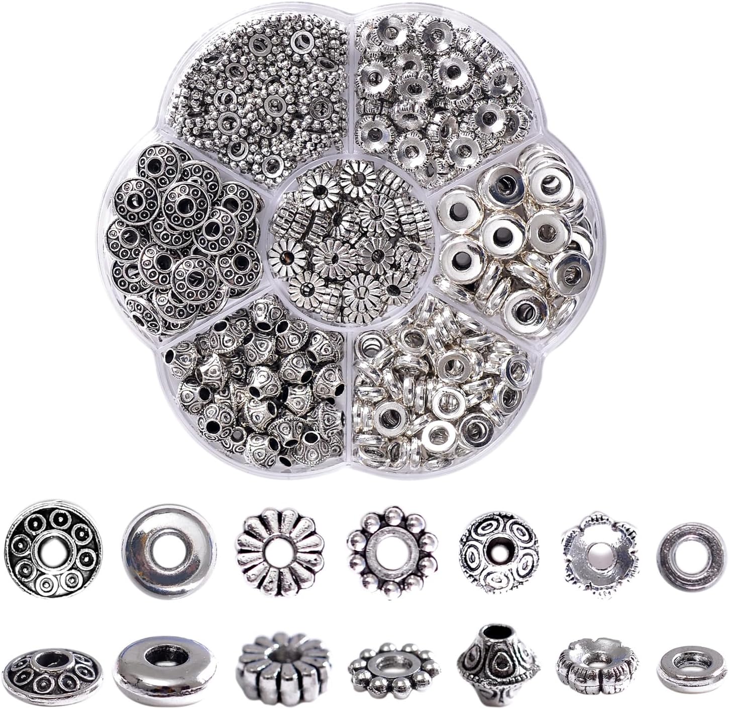 200pcs Antique Silver Flower Spacer Beads - 6.4mm Flat Rondelle, Hole 2.5mm, Zinc Alloy Loose Beads For Jewelry Making (MC-S2) - View #11