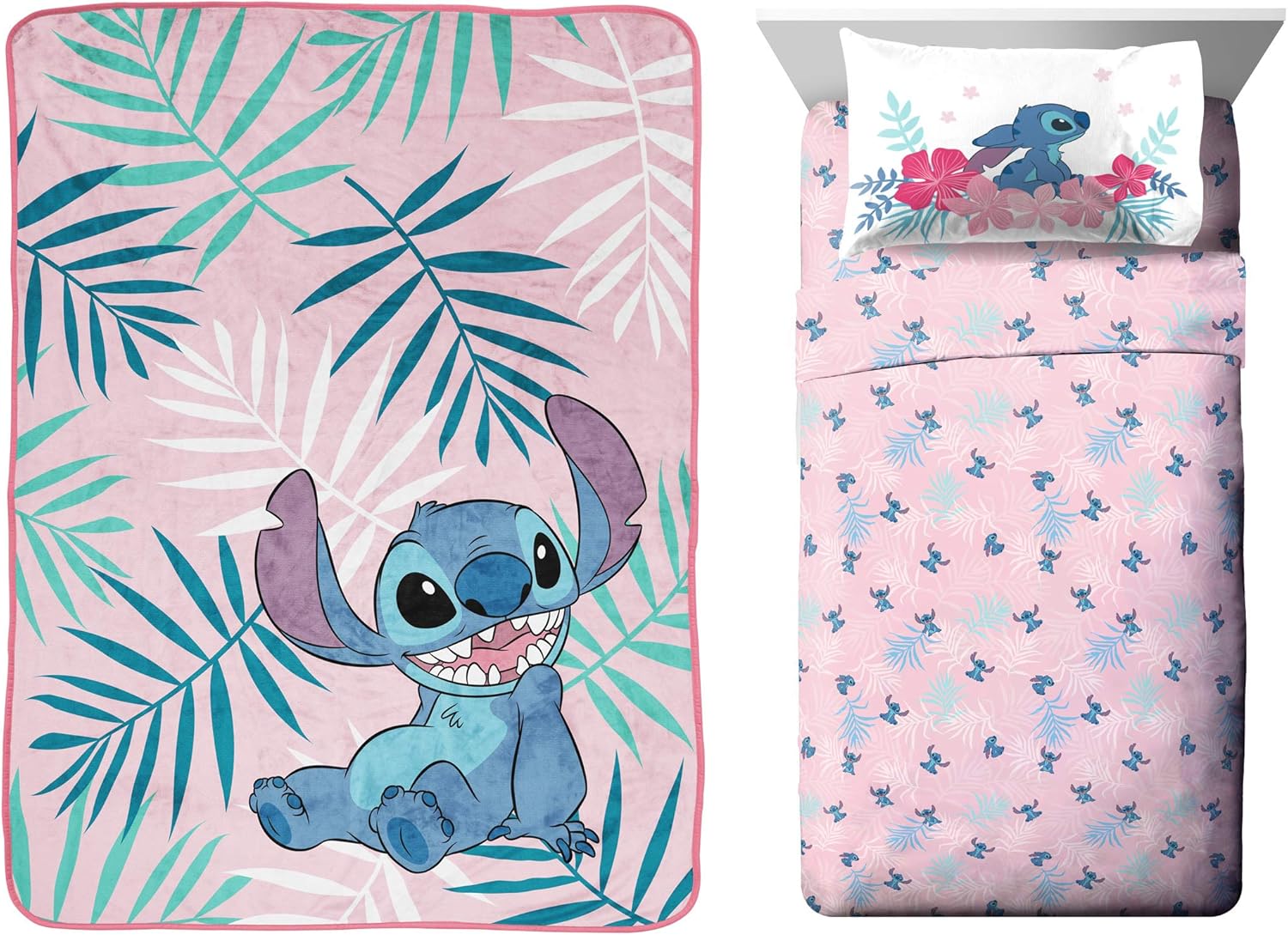 Jay Franco Disney Lilo & Stitch Misty Palm Throw Blanket 5-Piece Bundle-Includes Blanket, Sheet Set