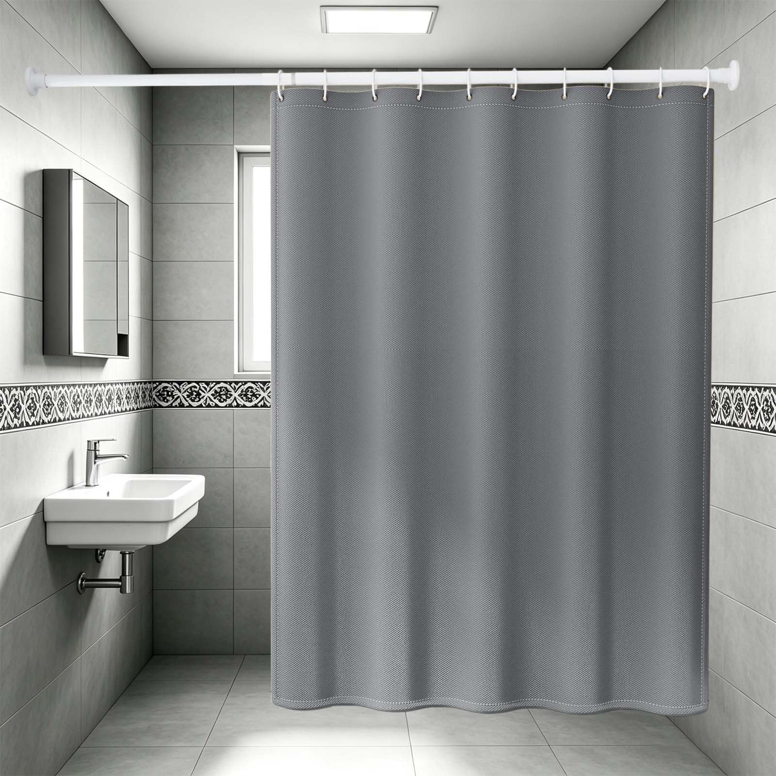 Rideaux Salle de Bain 95 x 70 cm Rideau de Douche Polyester Petit Tissu Polyester, Anti Moisissure, Imperméable Lavable en Machine, avec Œillets et Crochets, Gris Foncé