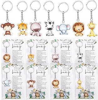 Landical 25 Sets Safari Baby Shower Party Gifts for Guest 25 Acrylic Keychains 25 Thank You Cards for Baby Shower Gender Reveal Party