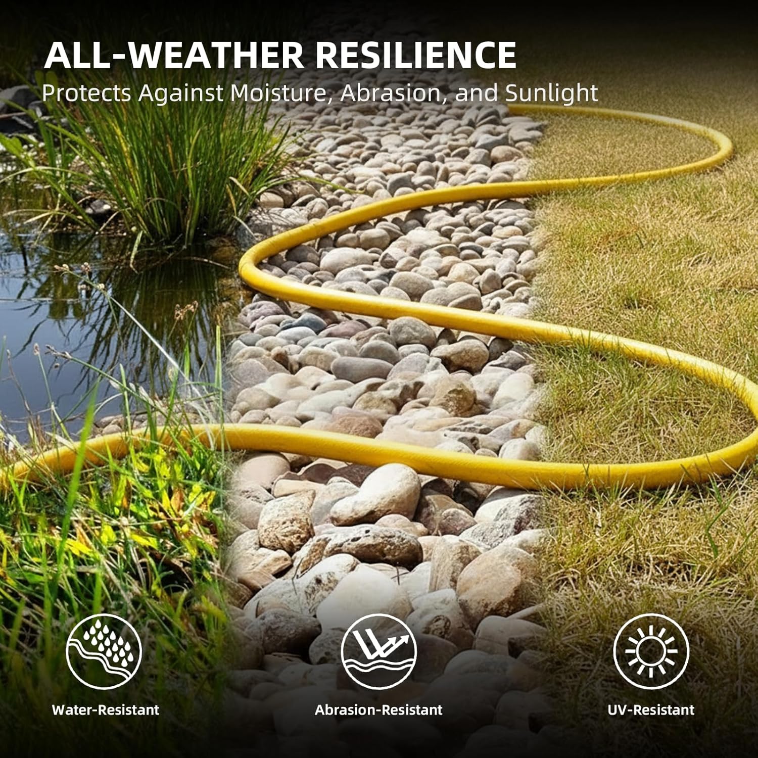 25FT 10 Gauge Outdoor Extension Cord with Multiple Outlets, Heavy Duty Waterproof 3 Prong Power Cord with Lighted 3-Outlets, 15A 1875W Yellow Extension Cord for Garage, Garden, Jobsite, ETL Listed