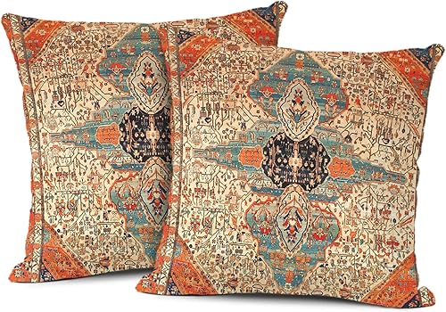 2 fundas de almohada persa Kashan con estampado vintage, fundas de almohada cuadradas, suaves, decoración del hogar para sala de estar, sofá,