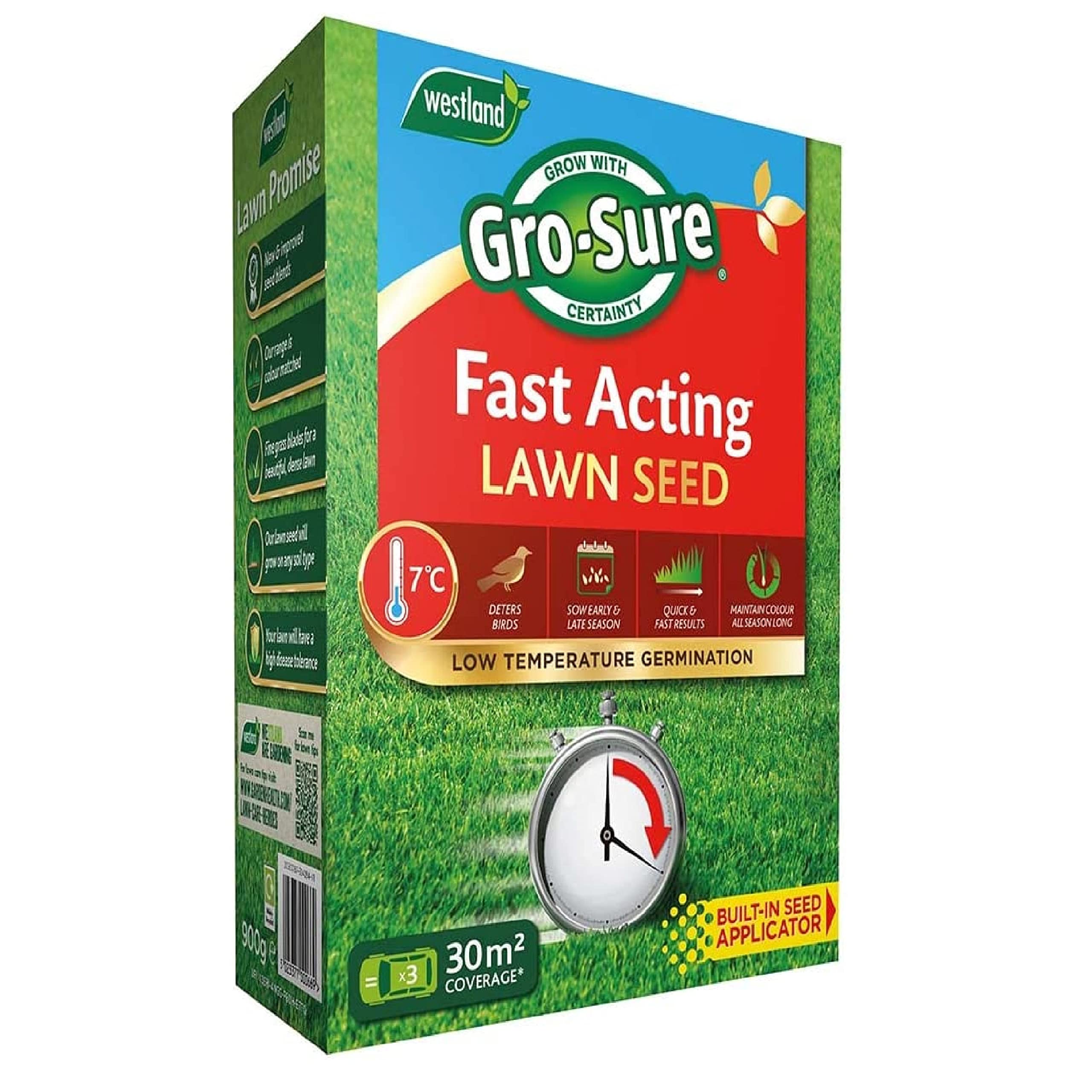 TOPLINE Fast Acting Lawn Seeds - Garden Horticulture 900g Fast Acting Lawn Grass Seeds 30msq. Spring Lawn Feed for Low Temperature Germination, Paths Repair, Green