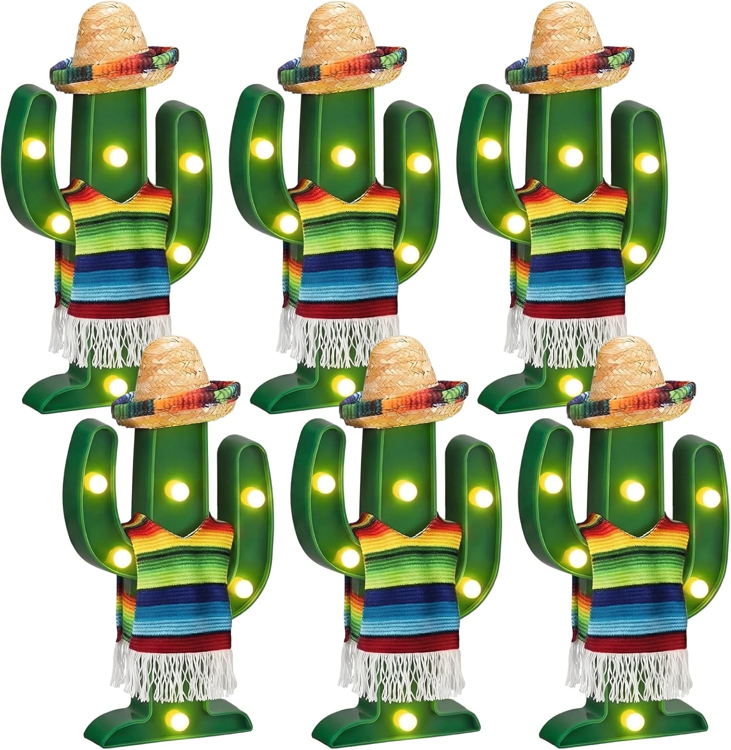 Honoson 6 Pcs LED Cactus Light Cinco De Mayo Decorations 10 x 6 Inch Mexican Fiesta Party Decorations Cute Cactus Night Lamp for Table Room Bedroom Home Party Decoration Cinco De Mayo Gift