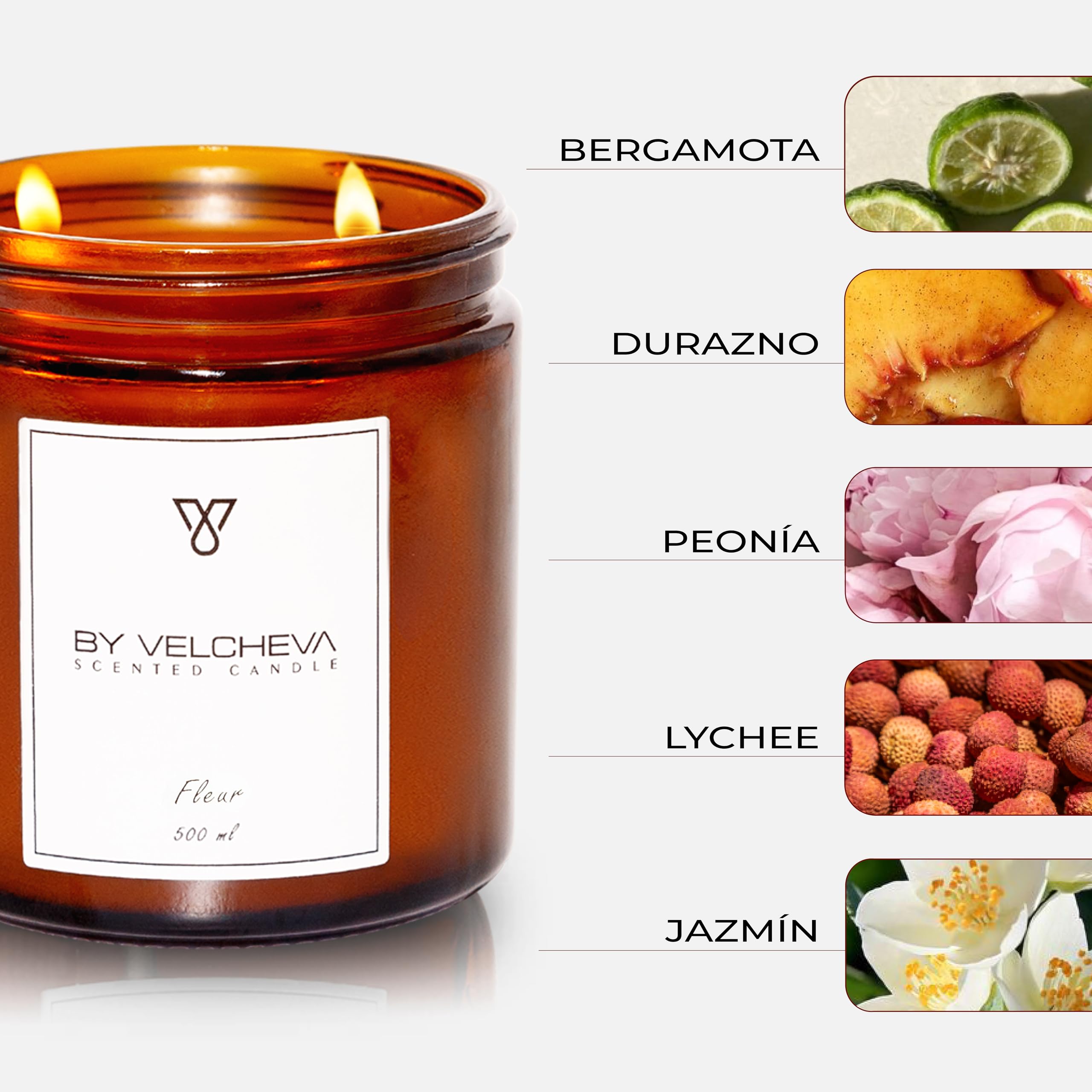 ı Vela perfumada FLEUR ı Cera de Coco y Soja ı 60+ horas ı 500ml