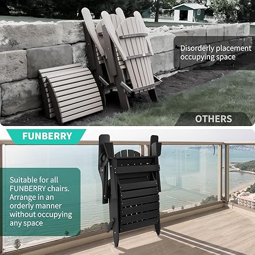 Miniatura 2 de FUNBERRY Otomana Adirondack plegable, HDPE para todo tipo de clima, reposapiés de patio de fácil almacenamiento, otomanas y reposapiés