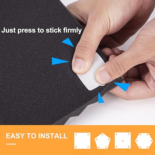 Miniatura 9 de Sonicism Paquete de 12 paneles de espuma piramidal a prueba de sonido con autoadhesivo, paneles de espuma acústica de 12 x 12 x 1 pulgada de alta