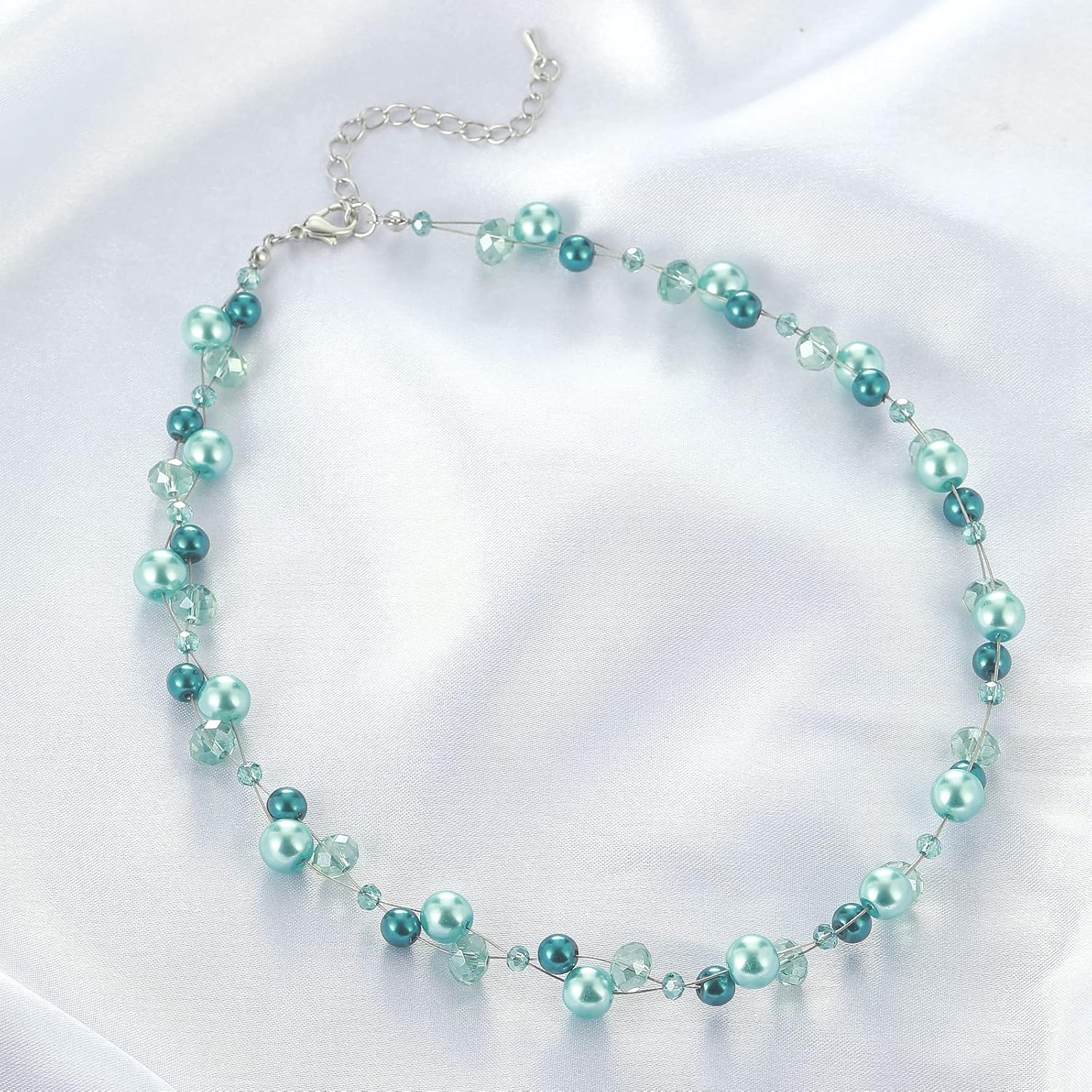 Short Beaded Turquoise Necklace For Women - Fashion Jewelry with Pearl and Crystal Bead, Birthday Gifts For Women - Image 3