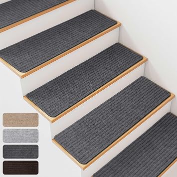 7 PCS Non Slip Stair Treads for Wooden Steps 8"x30" Indoor Non Slip Stair Treads, Carpet Stair Mats with Self-Adhesive Backing, Removable & Machine Washable Dark Grey