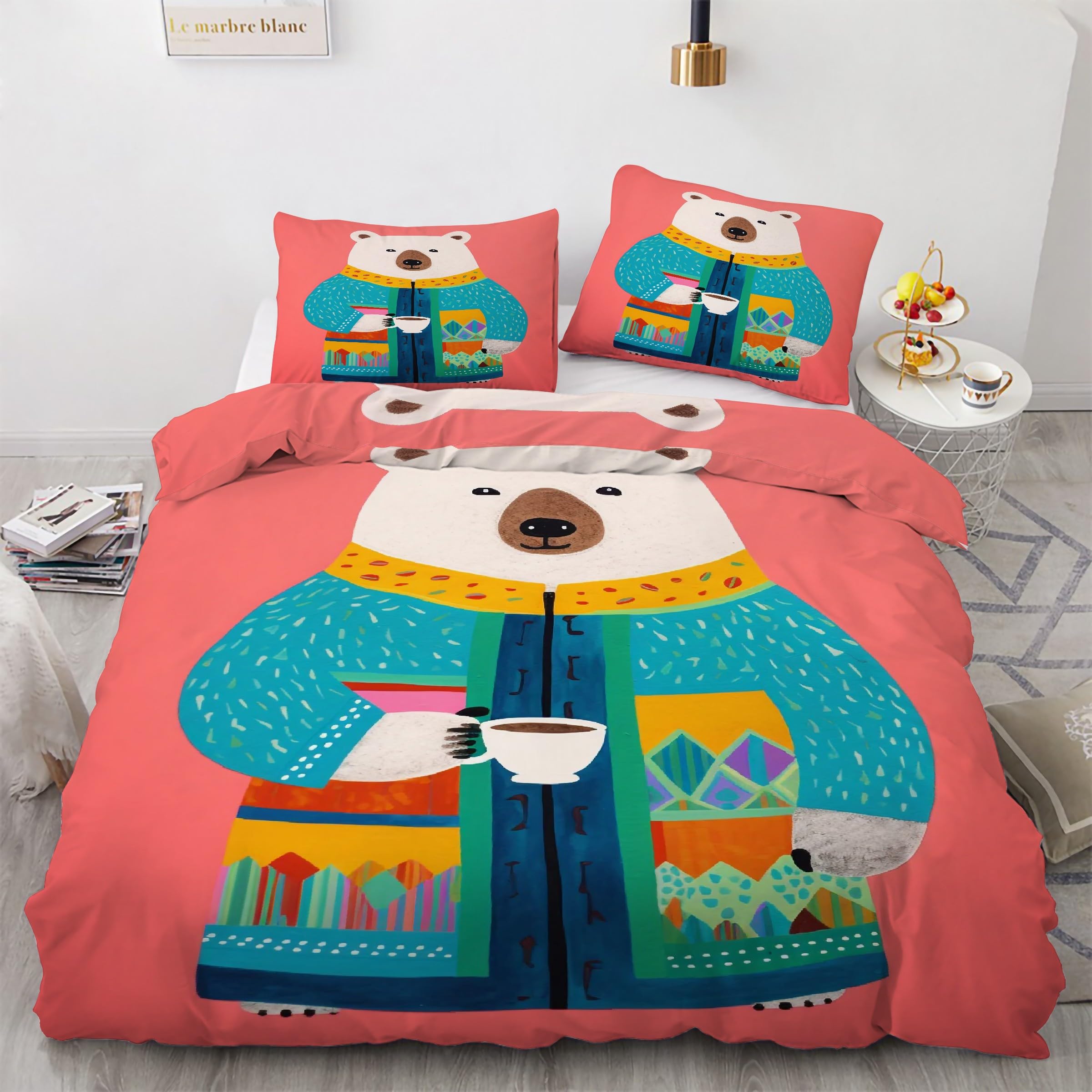Ensemble de literie 3 pièces ours 90x190 anti-glisse avec taies d'oreiller pour lit enfant
