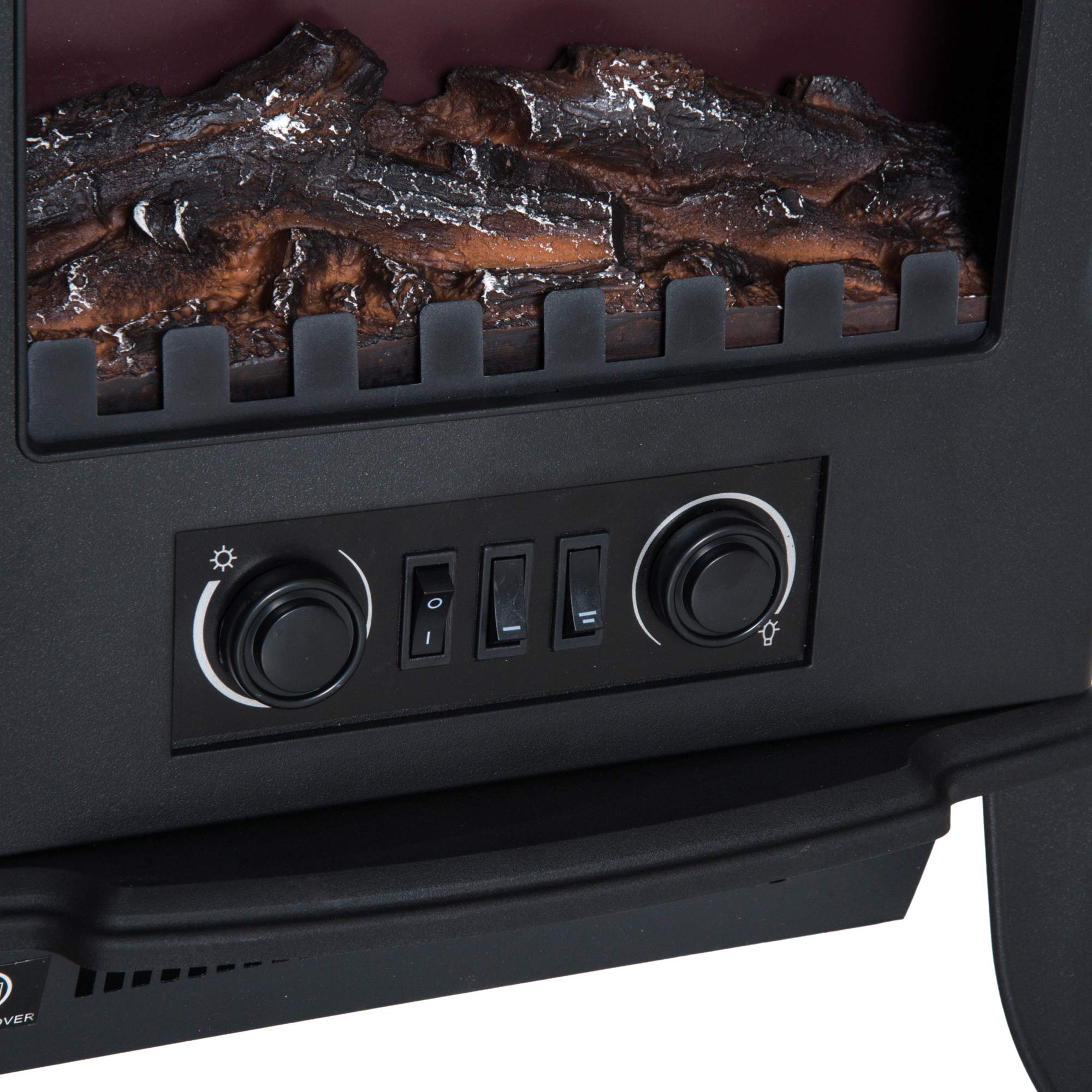 HOMCOM Camino da Terra Elettrico Potenza 1000W / 2000W con Effetto Fiamma Luminosità Regolabile, Caminetto Elettrico con Temperatura Regolabile e Protezione Anti Surriscaldamento, 39x23x56.5cm, Nero