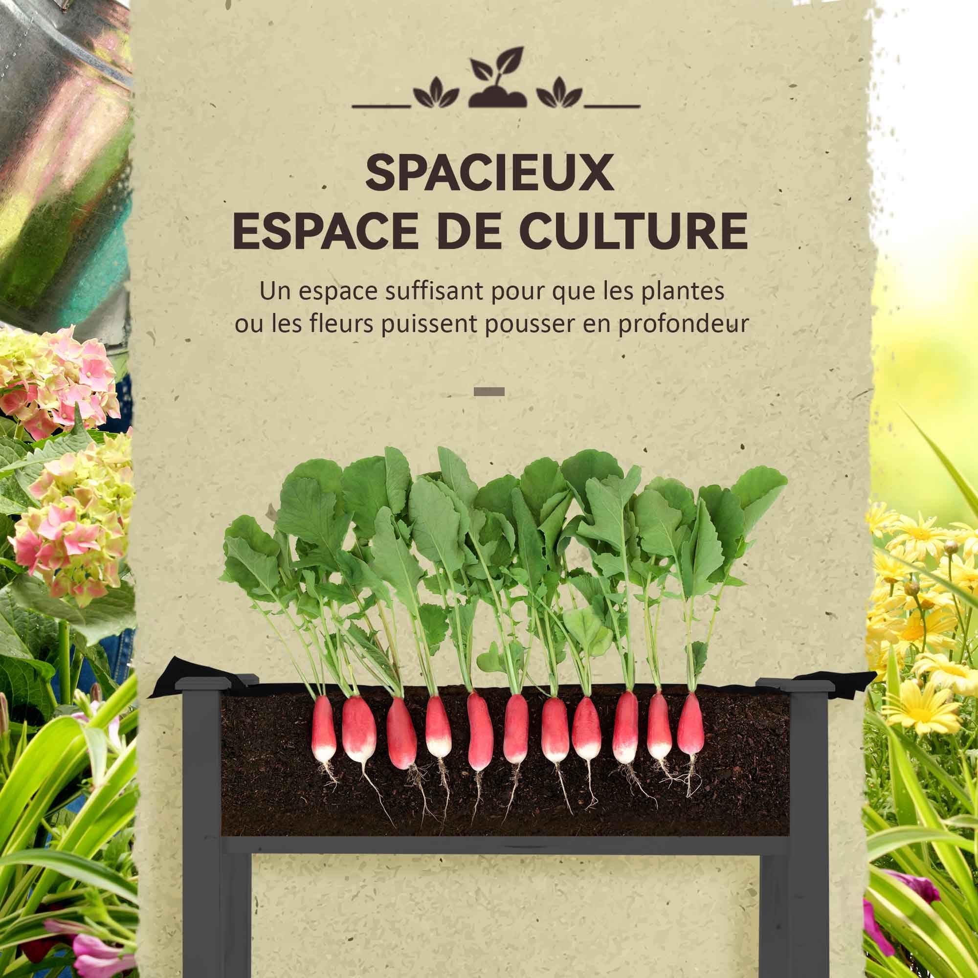 Outsunny Potager sur Pieds surélevé avec bâche en PE Jardinière surélevée Potager avec Serre Volume 104 L avec Trous de Drainage, Tissu Non tissé, pour Plantes Fleurs Légumes, 121x55x117cm Gris foncé